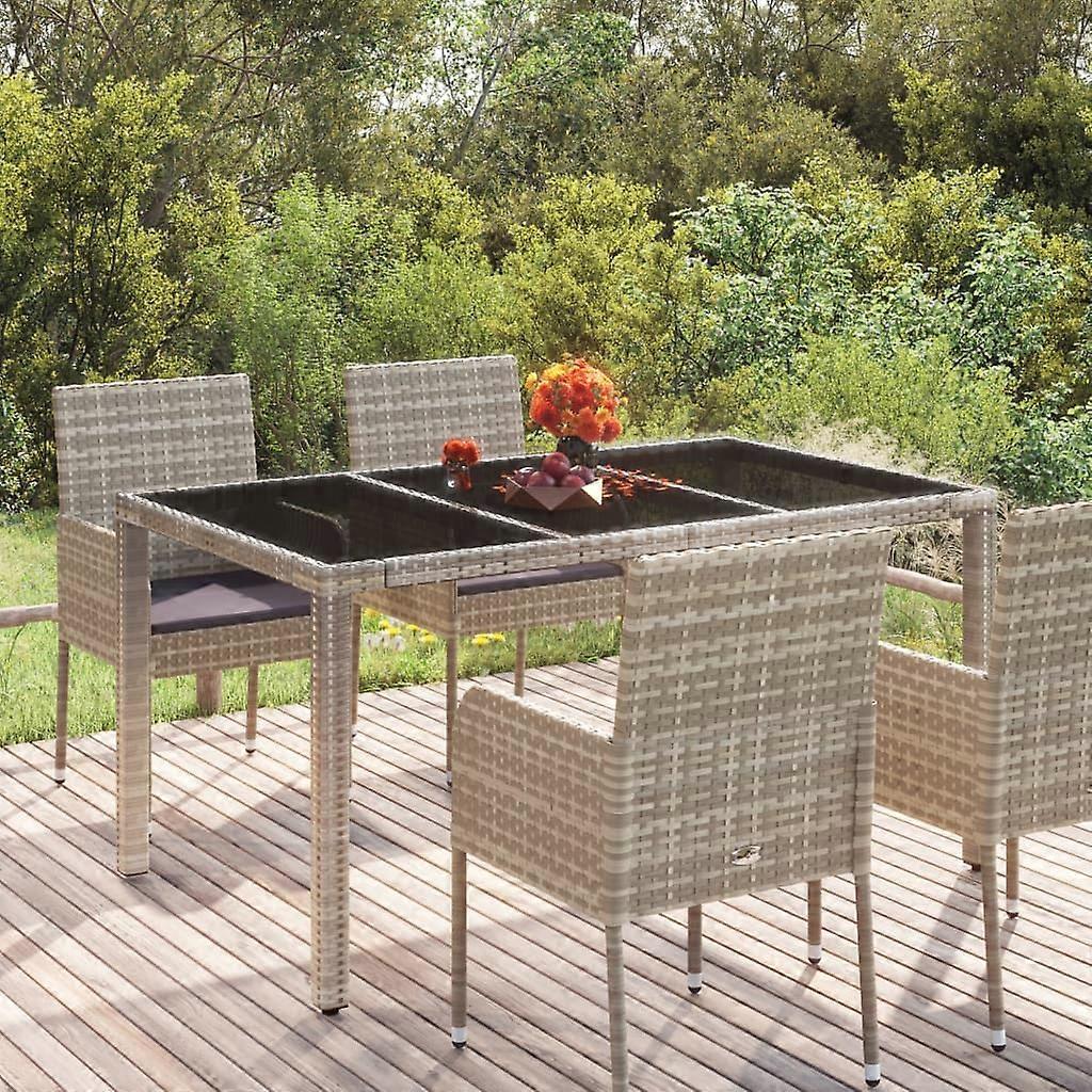 Garden table with glass top, grey, 150x90x75 cm, poly rattan, SKU: 319900