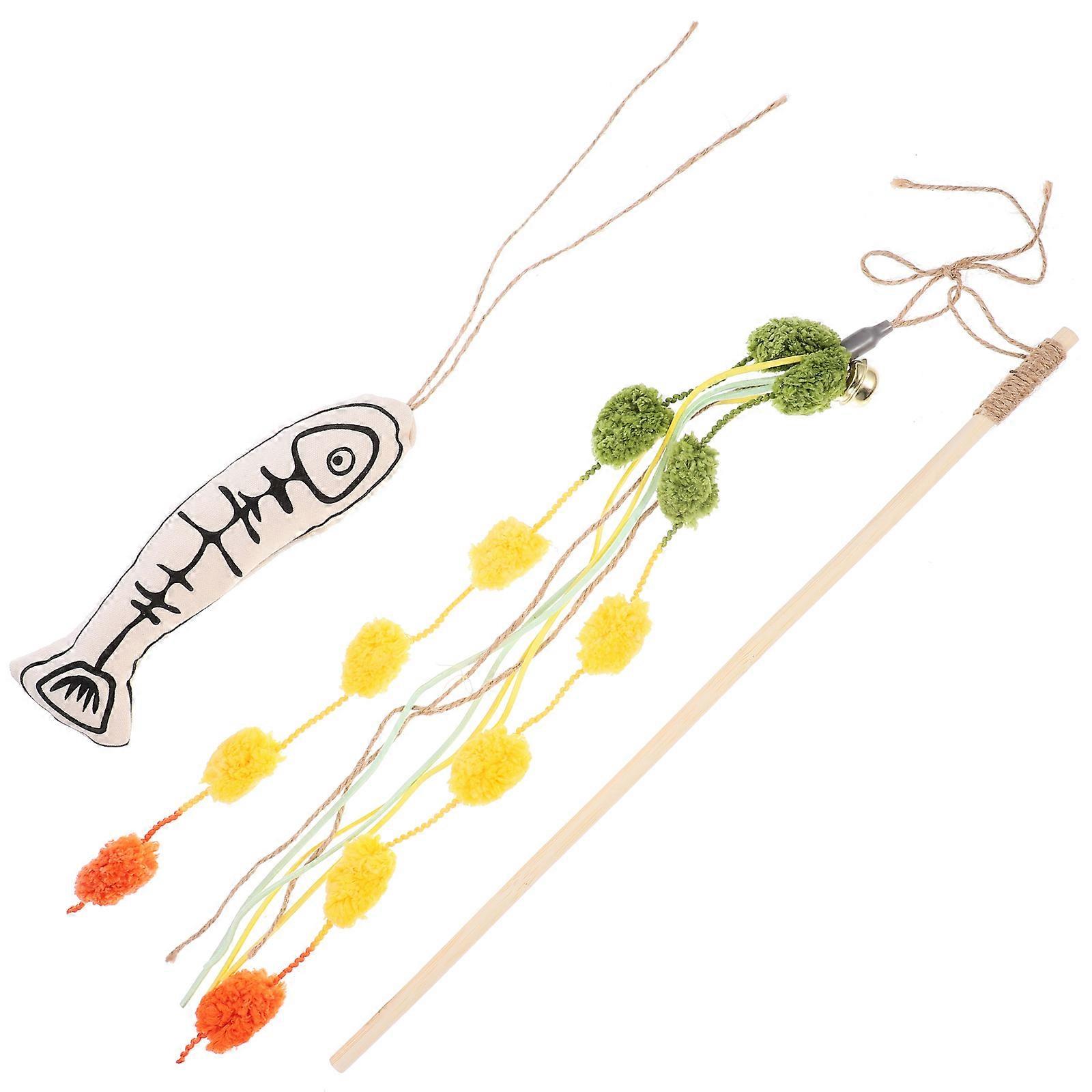 Cat Wand Toy Long Interactive Stick for Play 2Pcs with Catnip Fish