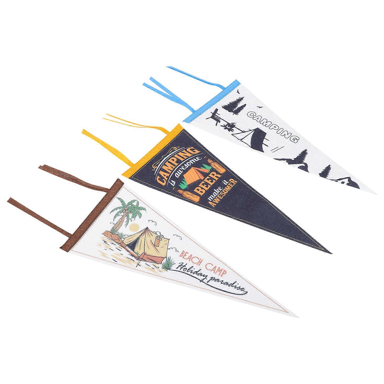 Camping Triangle Flag Felt Flags for Decor 3Pcs Outdoor Yard Hanging Flags