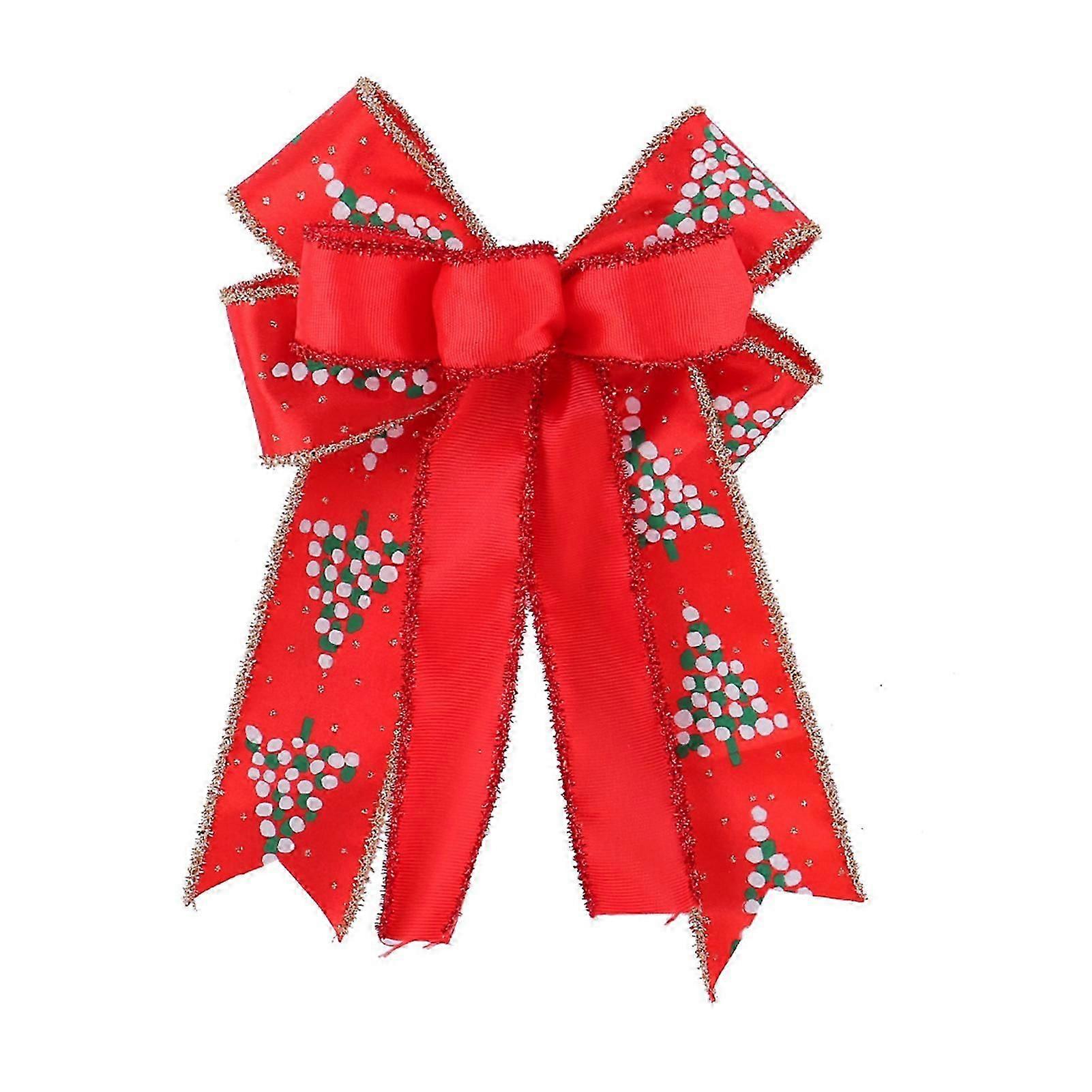 Christmas Bow Decorations Handmade Xmas Wreath Bow Tree Topper Rustic Farmhouse Gift Box Wrapping Bow Holiday Home Decor