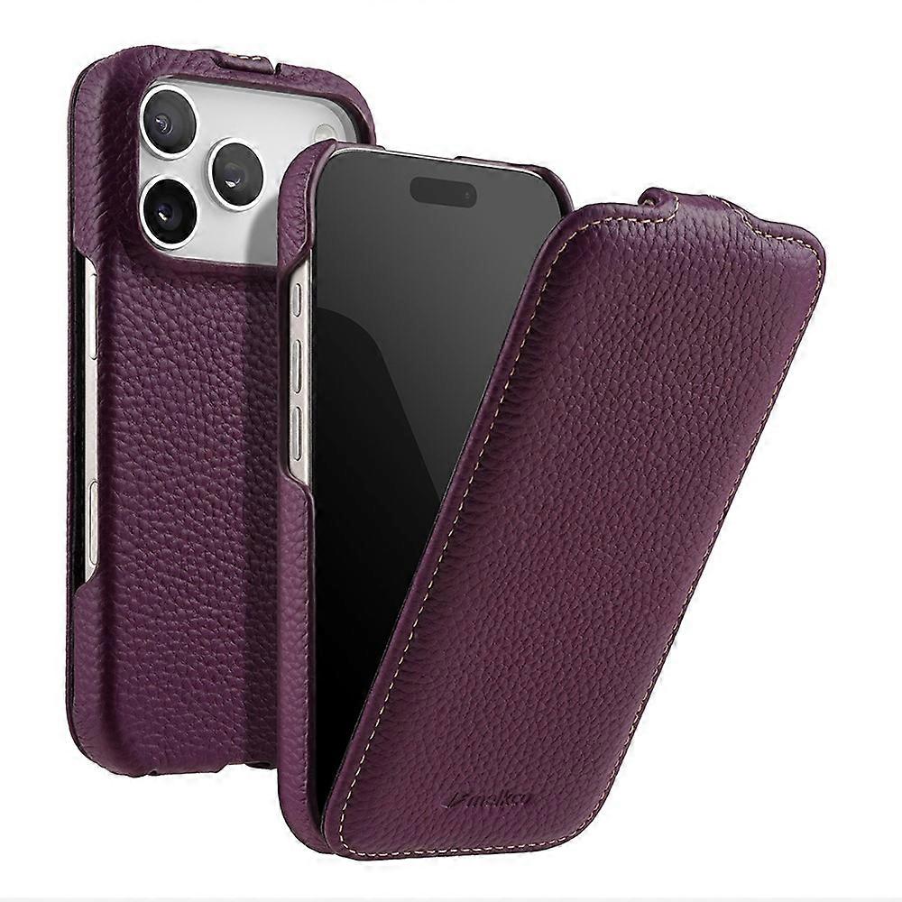 MELKCO Compatible For iPhone 17 Pro Case Compatible with MagSafe Vertical Flip Genuine Cow Leather + PC Phone Cover