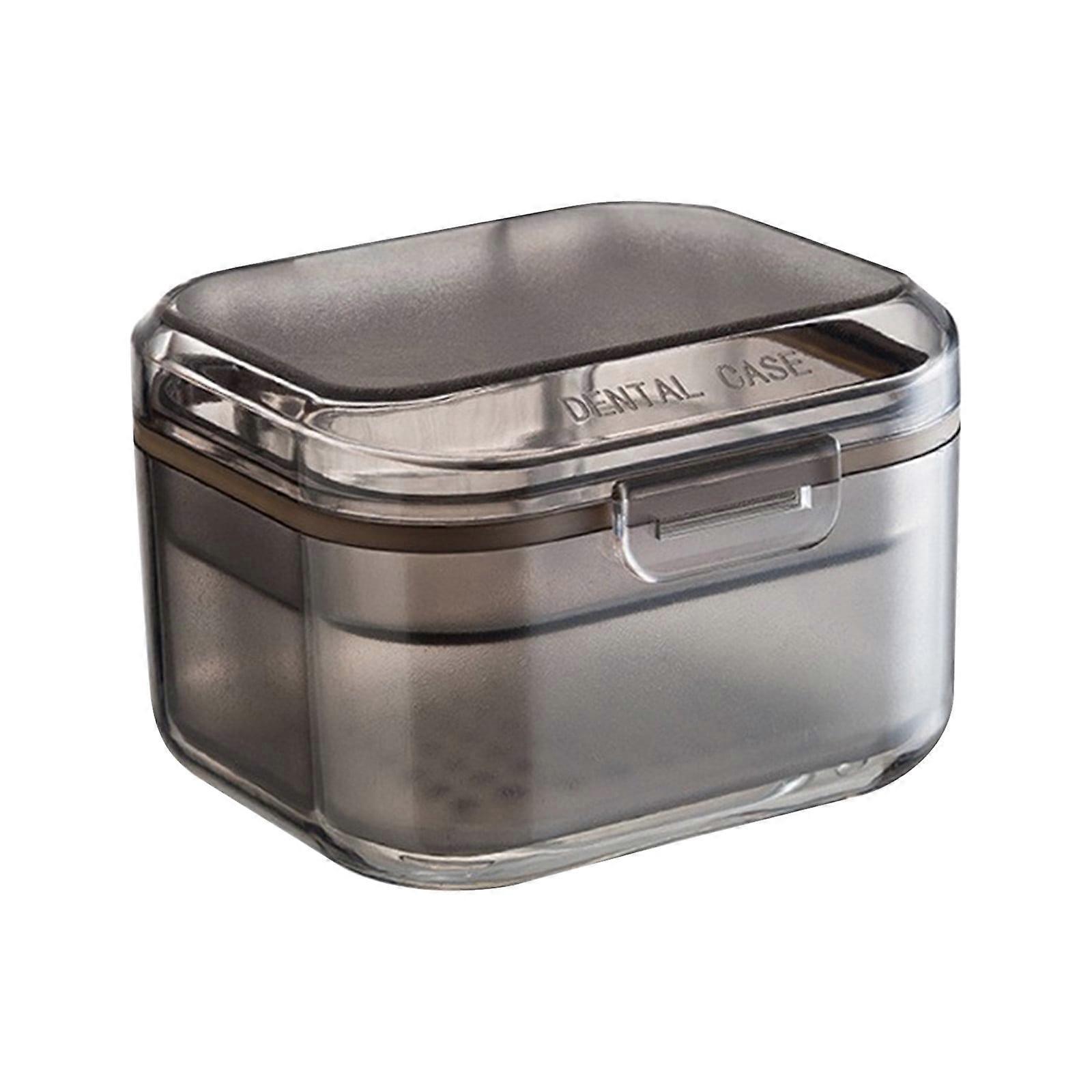 Portable 3-Layer Denture Box with Filter, Compatible with Dentures & Retainers, Travel Storage & Soaking Container