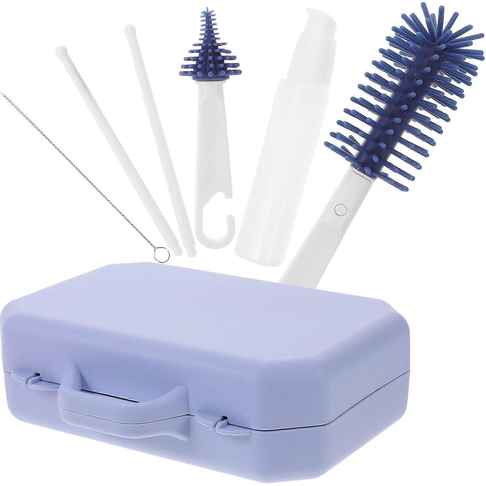 Portable Baby Bottle Drying Rack And Cleaning Brushes Kit For Parents Including 3 Sets 6-in-1 Design Sky-Blue