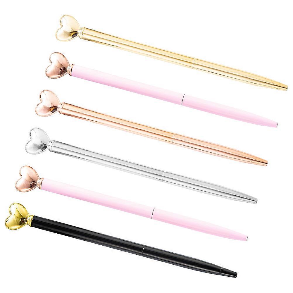 Heart Shape Ballpoint Pen Decorative Design Valentines Day School Office Home Formal Occasions Quick Drying Ink 6Pcs