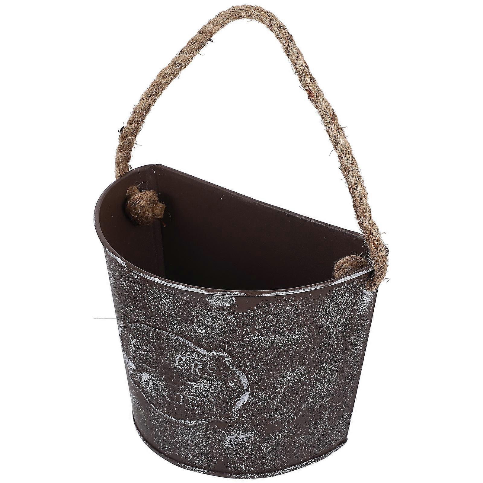 Hanging Flowerpot Adorn Iron Pot for Storage Use 6Pcs Dark Brown