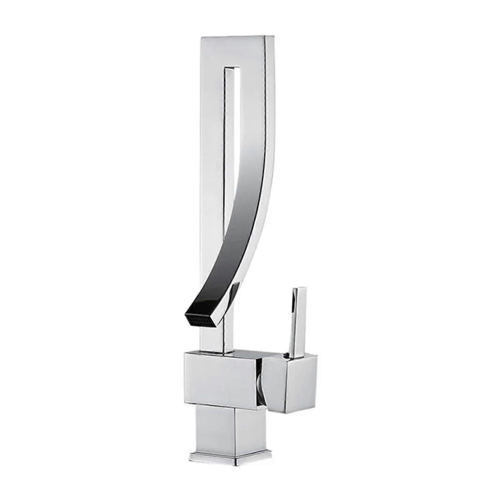 Bathroom Sink Taps Brass Rotatable Countertop Basin Faucet, Hot and Cold Water, Chrome Finish, Waterfall Style