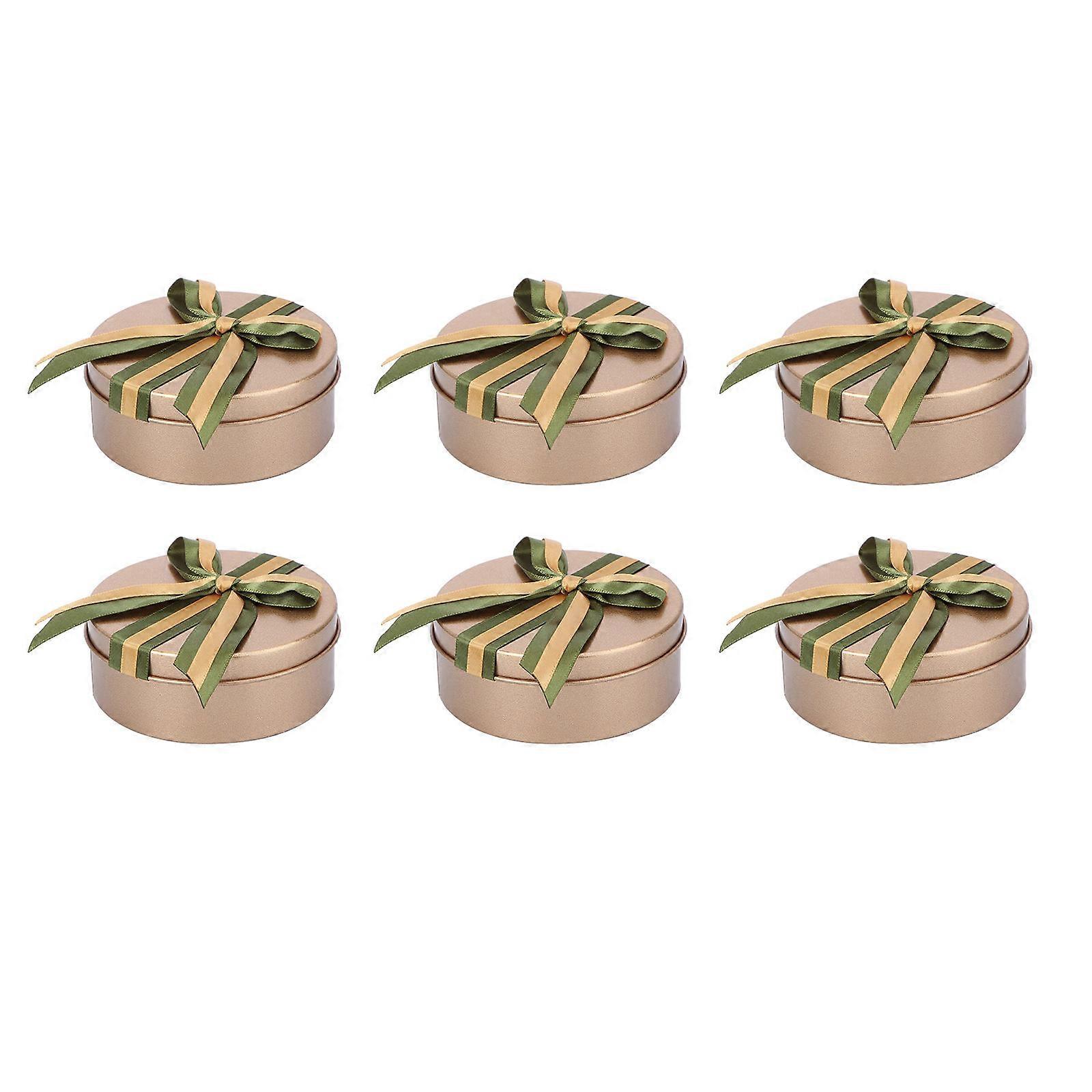 Decorative Candy Box Creative Tinplate Box Miniature Trinket Tin Storage Case Round Shape Golden Color 6Pcs