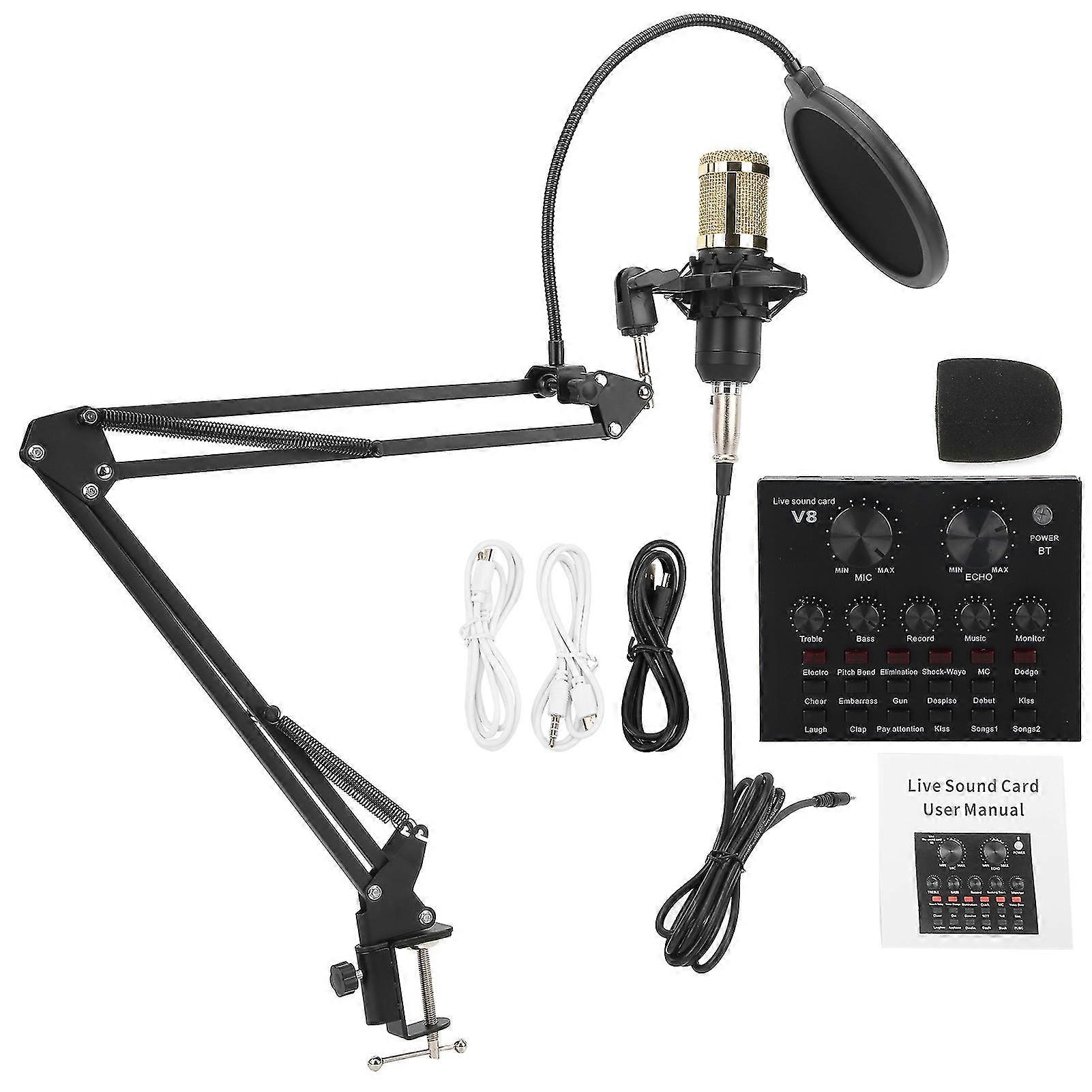Condenser Microphone with Adjustable Tripod Effect Sound Card Set Kit for Recording 25-26