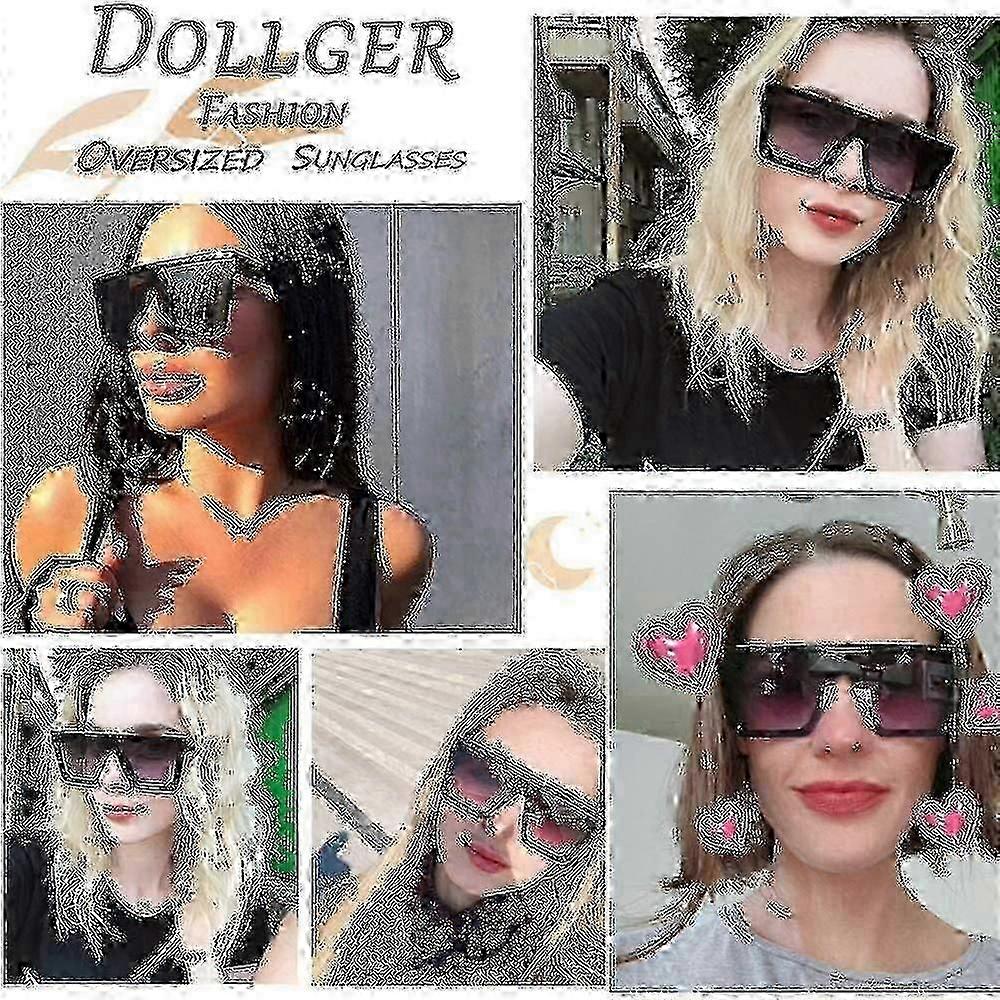 Oversized Square Sunglasses For Men Women - Fashion Flat Top, Big Black Frames Shades
