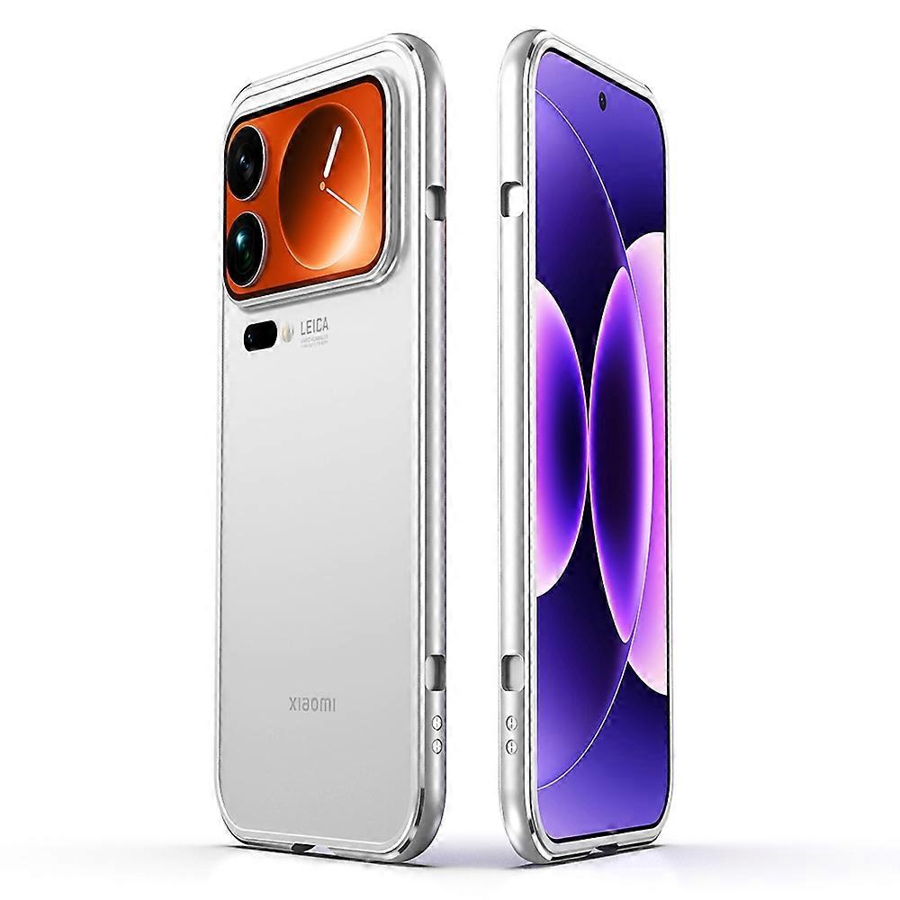 For Xiaomi 17 Pro Max Bumper Case Dual Color Metal Frame Phone Cover with Screw Lock - Silver
