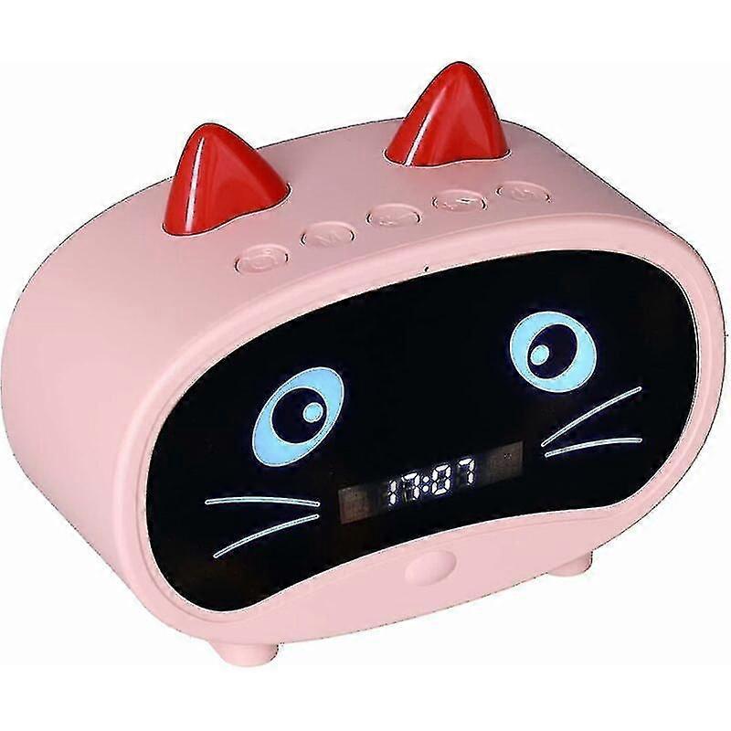 Digital Alarm Clock Speaker, Pink, Cartoon Cat Alarm Clock With Temperature Display, Dual Alarm