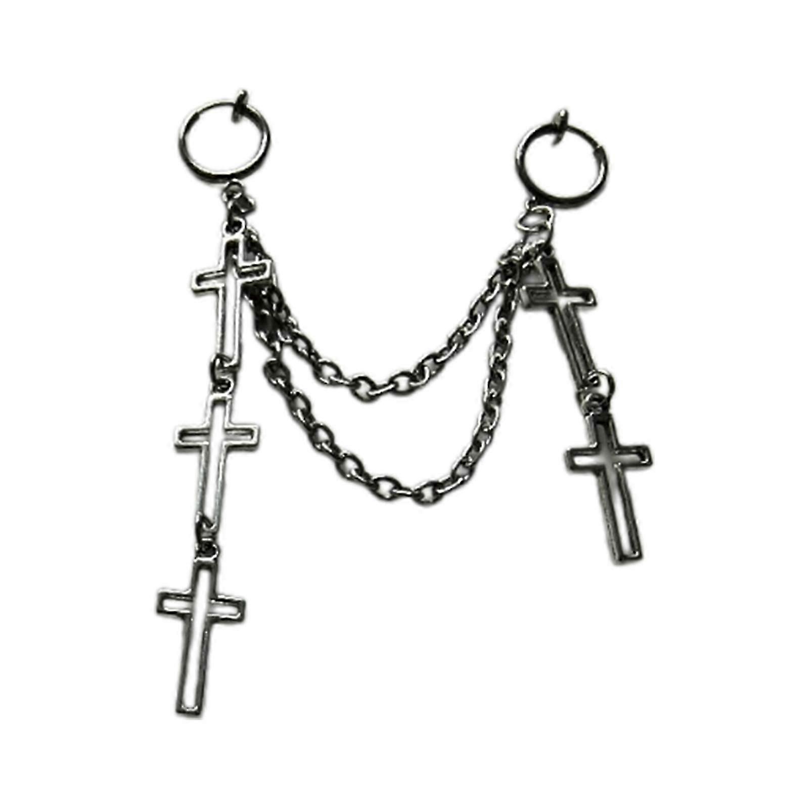 Clip On Tassel Cross Charm Earrings for Women's