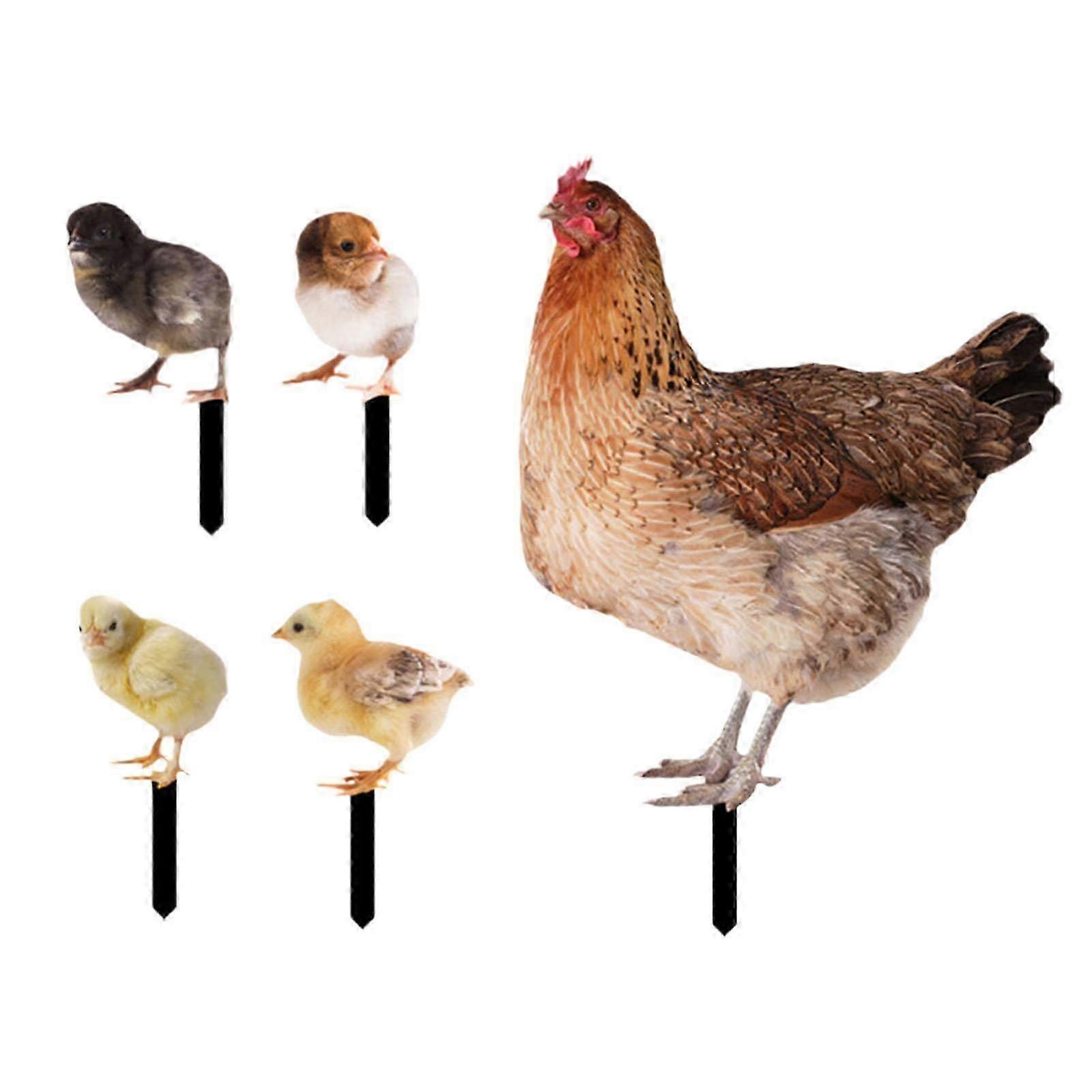 5x Hen Statue Garden Stakes Chicken Figurines Ground Insert for Pathway Lawn