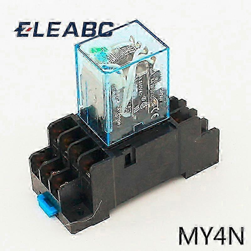MY4 Power Relay MY4NJ with Din Rail Mount Socket Base 14 Pins 12V/24V 110V/220V MY4N Relay Switch
