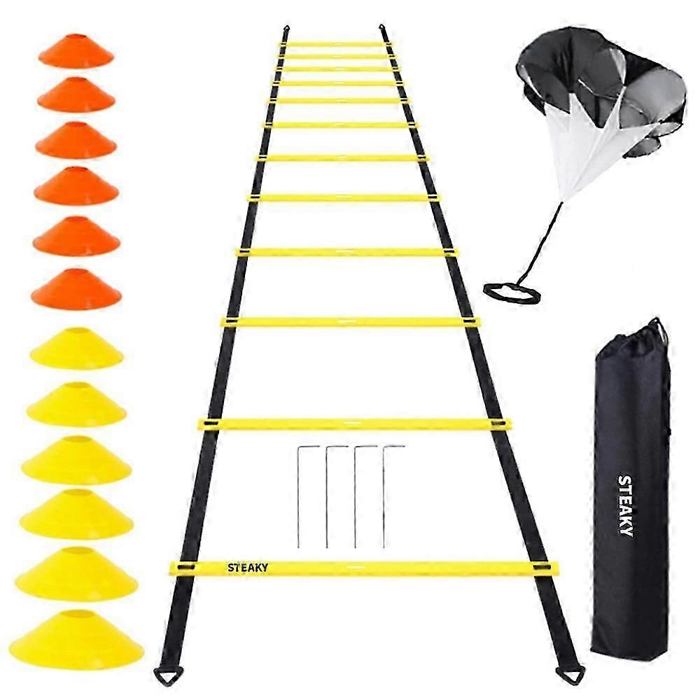 Coordination ladder, 4 to 6 m training ladder, football agility ladder, exercises, coordination training ladder with bag