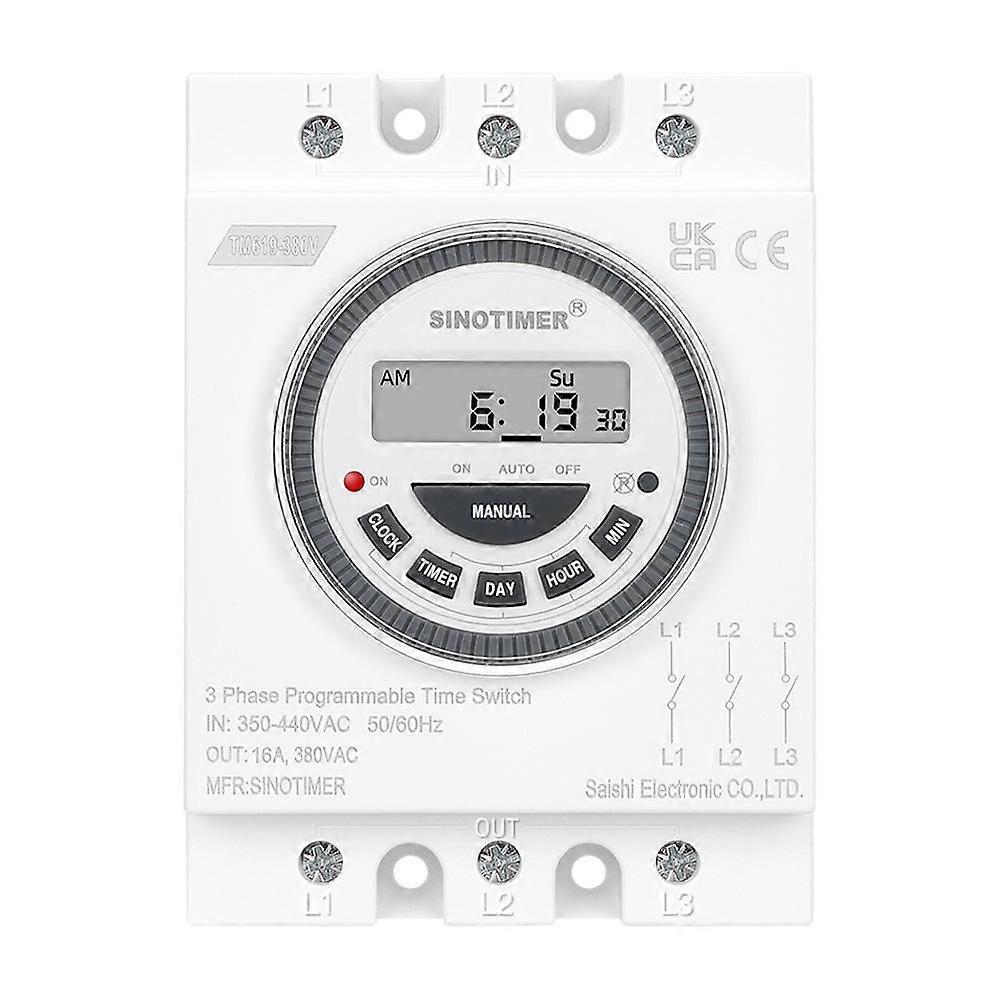 SINOTIMER TM619-380V 16A 3 Phase Timer Switch 7-Day Programmable Minimum Interval 1 Minute