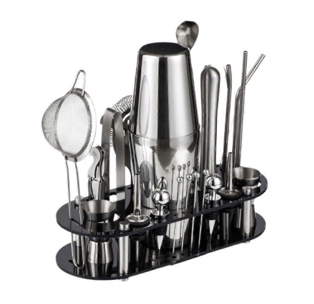 Cocktail Shaker Set 23Piece Bar Tool Set With Bamboo Stand, 550ml, Professional Bartender Kit For Home Bar