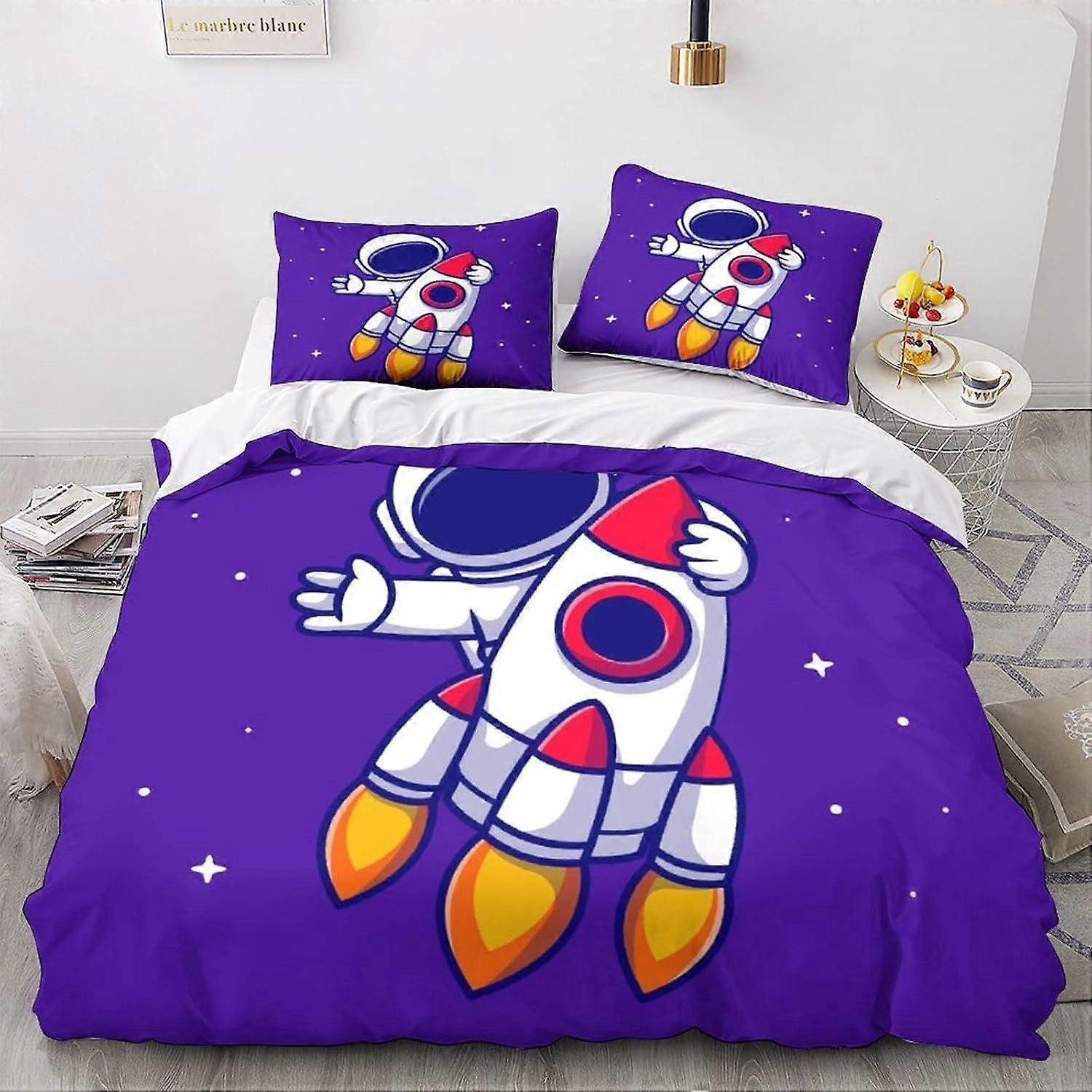 LikeEj astronautas Duvet Cover Space Pattern Impresso Cama Capa Edredom com fechamento com zíper, Soft Microfiber Cartoon Bedding Set