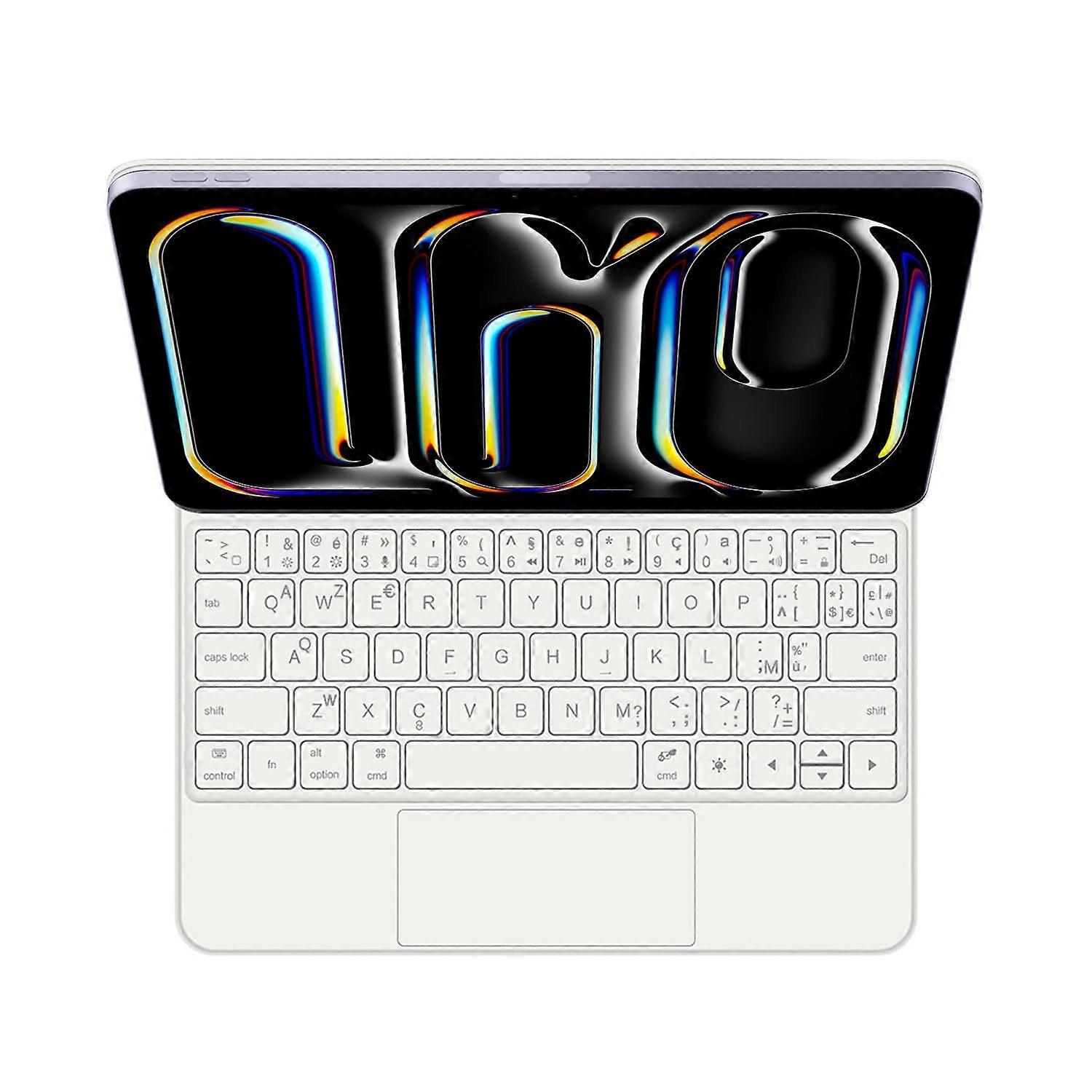 Keyboard Case with Trackpad, 7Color Backlight, Floating Stand, White French Layout for iPad Pro 11' (M4) 2024