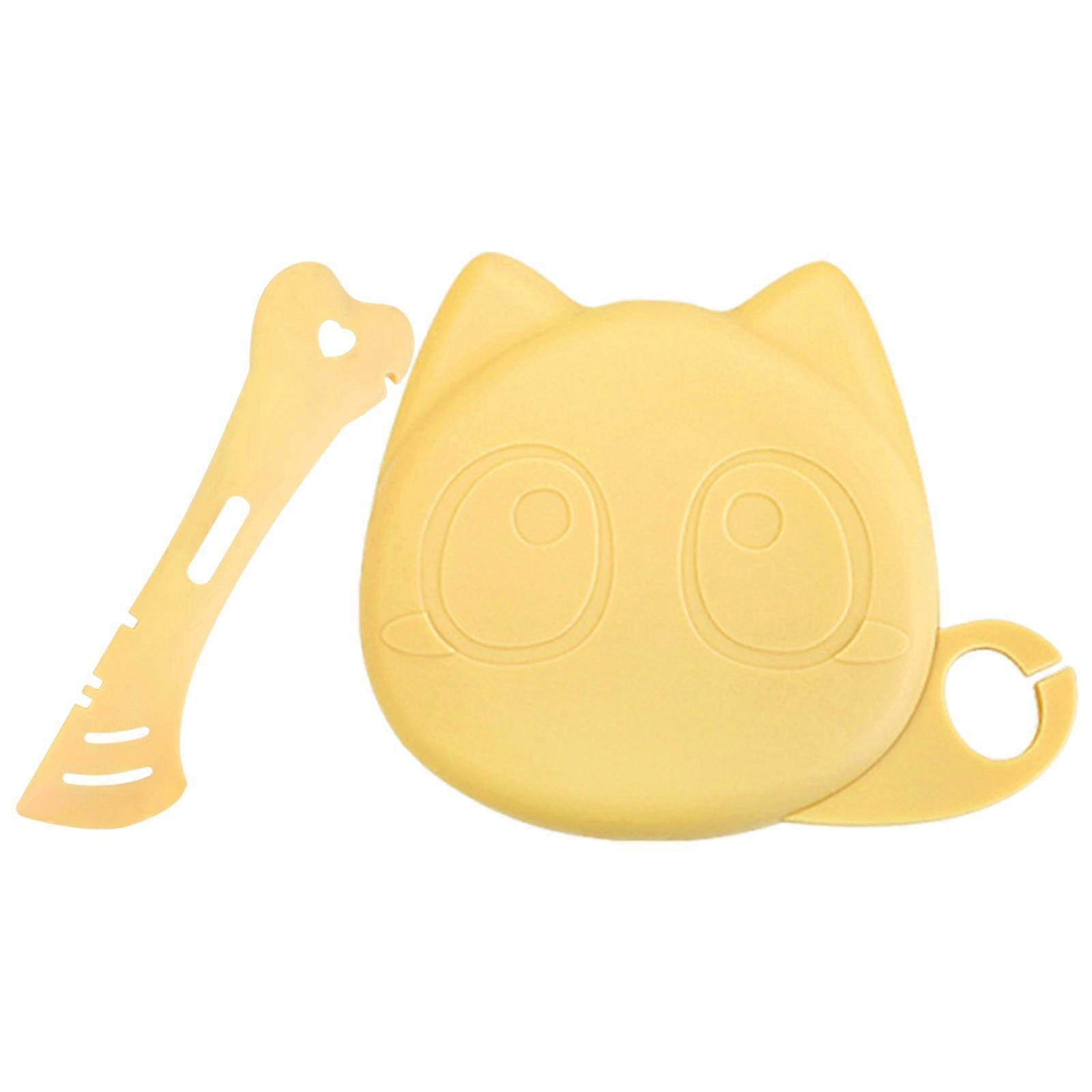 Double Function Elastomer Puss Food Lid and Spoon Combination with Constructed In Can Opener for Storage  Yellow