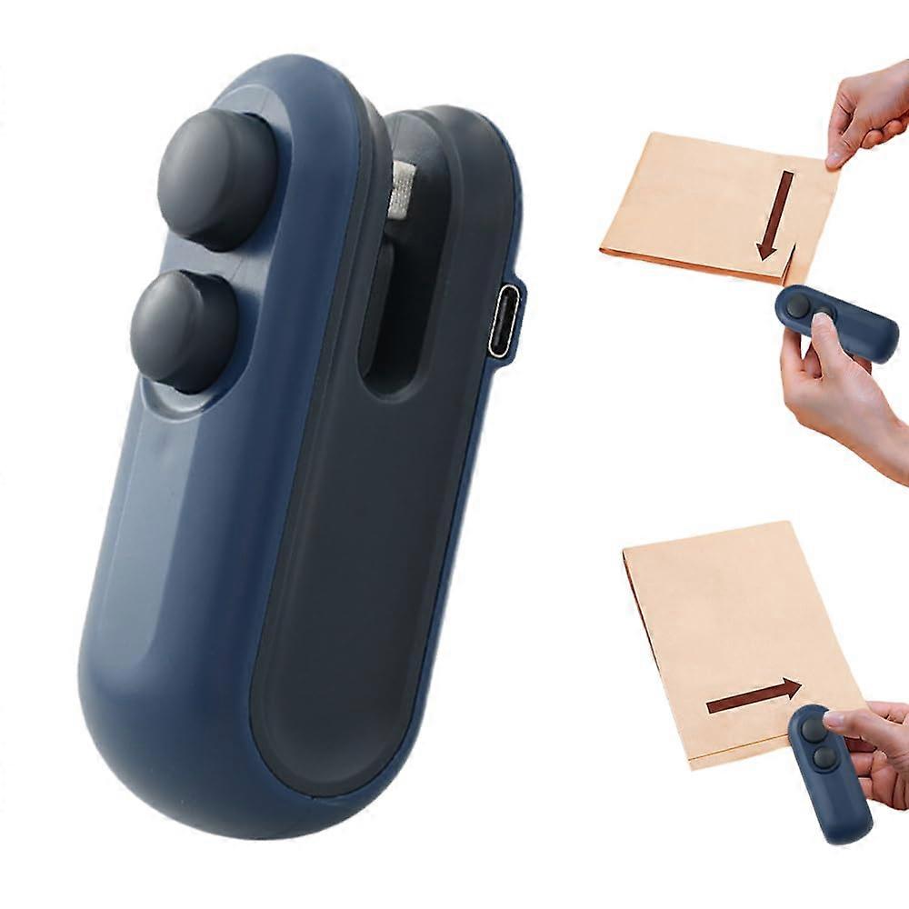 Mini Bag Sealer and Cutter TYPEC Rechargeable Handheld Sealing Tool for Chips Snacks Plastic Bags Storage (Blue)