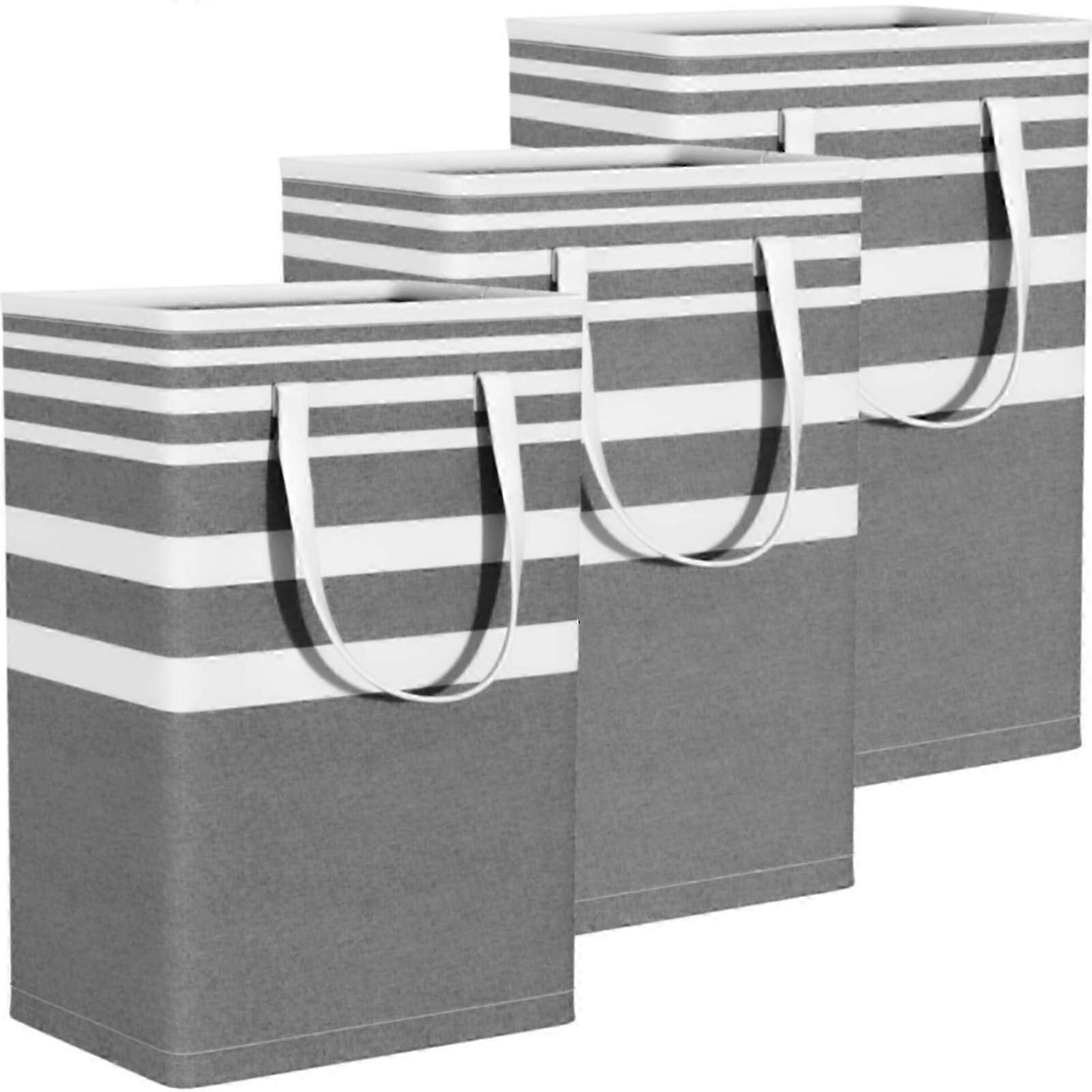 3-Pack 75L grey collapsible laundry baskets with handles