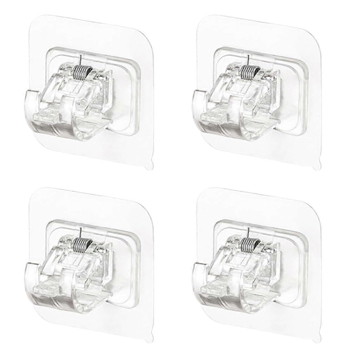 4pcs Self Adhesive Curtain Rod Holders Transparent No Drill Wall Hooks for Bathroom and Home
