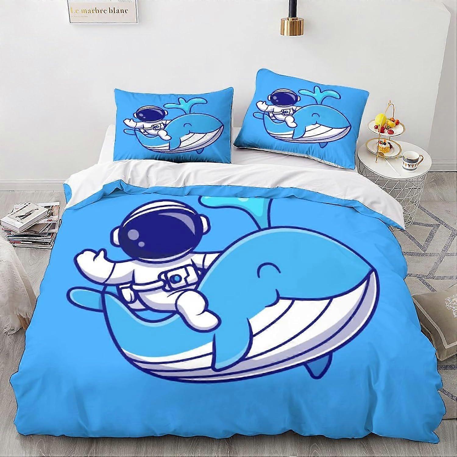 LikeEj Astronauts Roupa de Cama Set Edredom Capa 3D Cartoon Pattern Edredom Capa Ultra Soft Space Tema Capa Colcha para Adolescentes Duplo