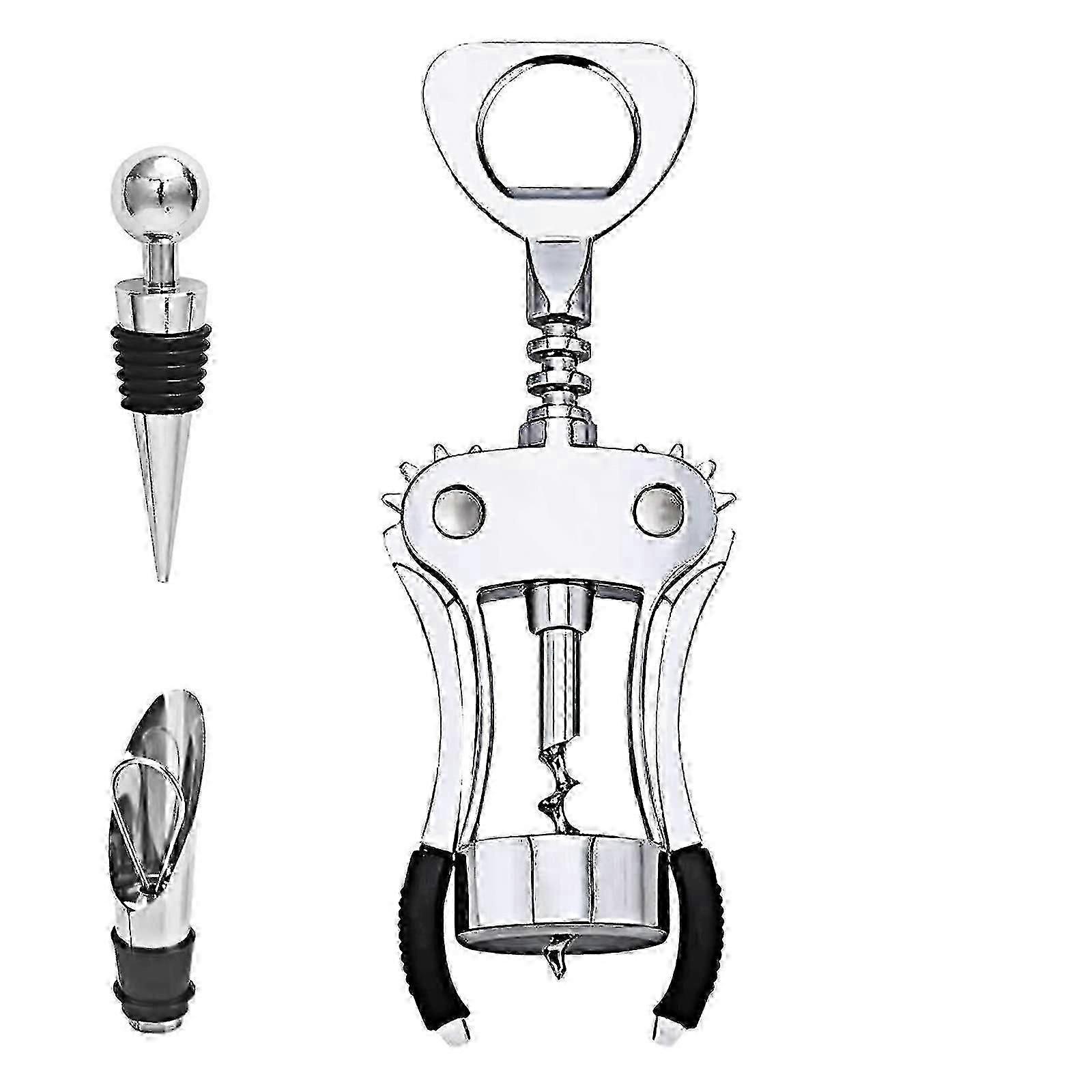 Corkscrew Wine Winged With Spiral Screw, Wine Opener Made Of Zinc Alloy With Wine Stopper And Wine Pourer, Multifunctional For Corks And Caps, Bottle