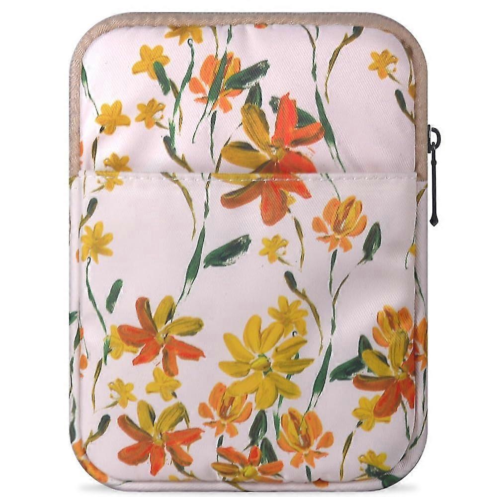 Ereader Sleeve Case Bag for 67 Inch Tablet with Protective Pouch Beige Flower Pattern