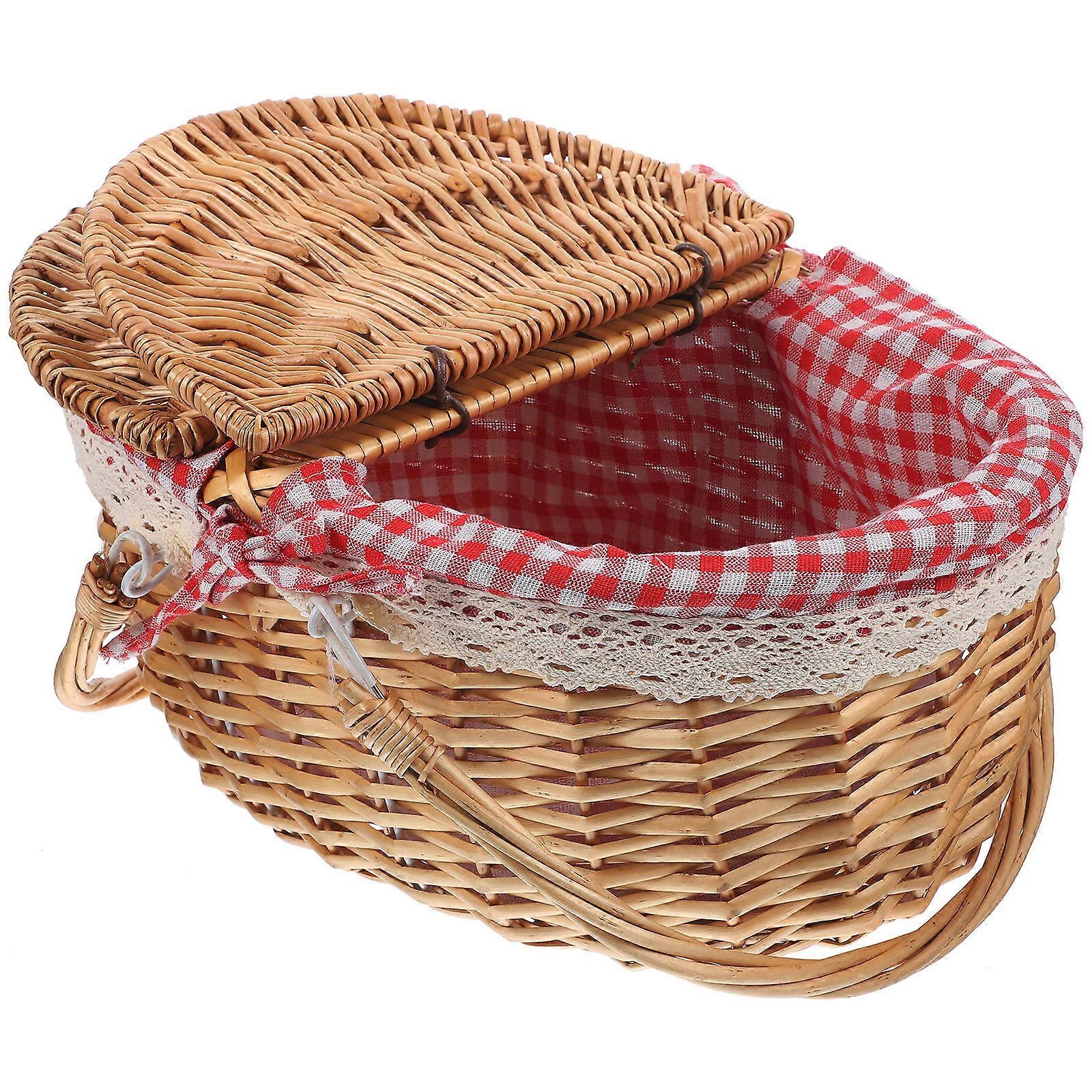 Wicker Picnic Basket with Lid and Handles for Outdoor Use Rustic Storage Brown 17.5 x 12 x 8.5 Inches