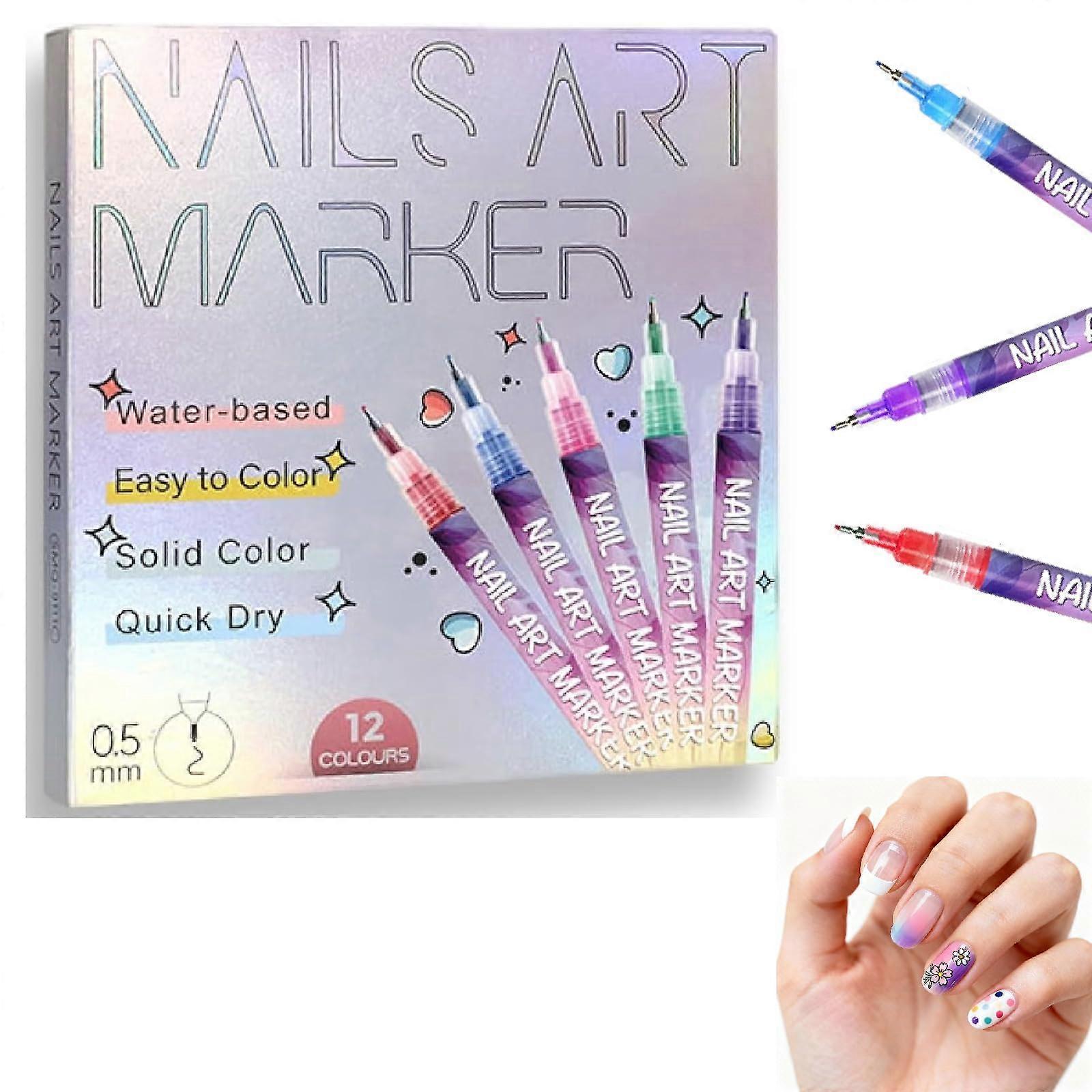 12 Color Nail Art Pens Set with Precision 0.5mm Tip, QuickDry Vibrant Colors for SalonQuality Designs