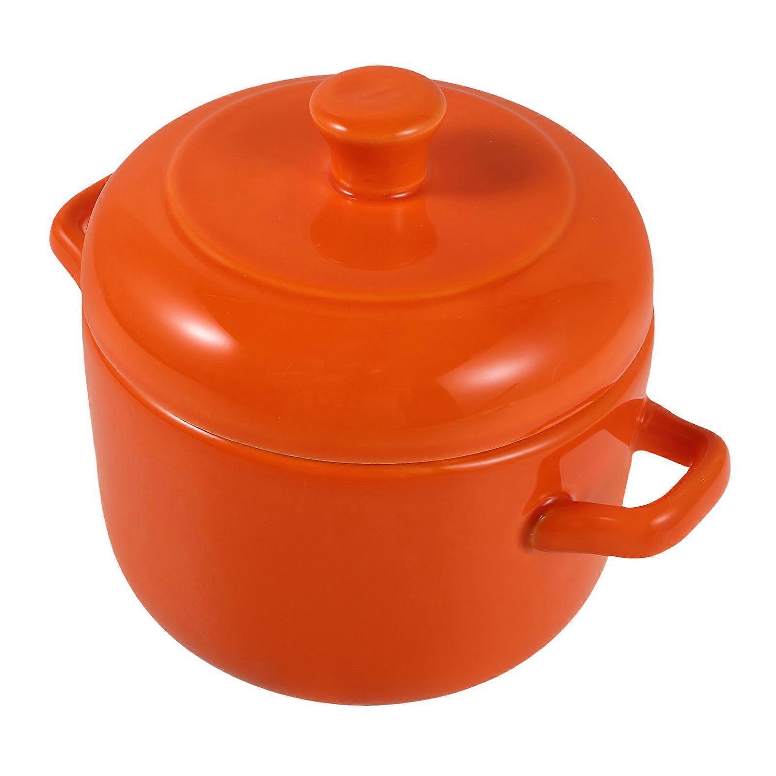 Ceramic Stew Pot with Lid for Waterbath Cooking Single Serve Orange