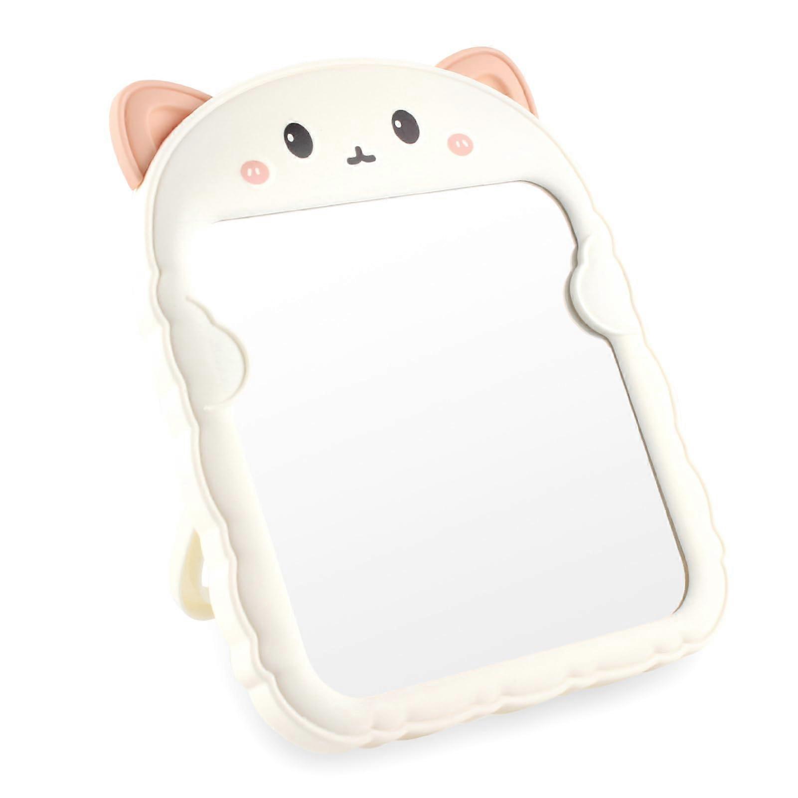 Cute Cat Desk Mirror with Stand, Definition Vanity Mirror for Dorm, Bedroom, Office, White Cat