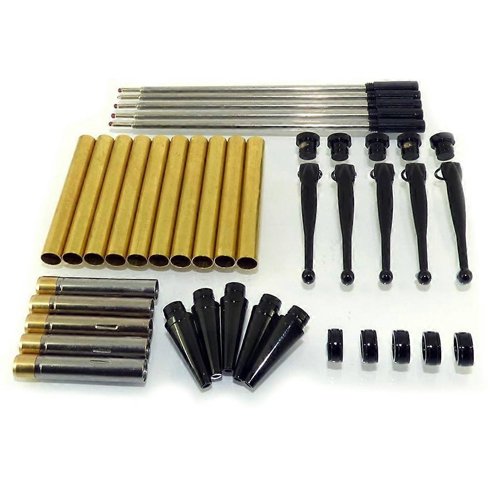 Woodturning Fancy Slimline Pen Kit Set X 5, Black Chrome Finish, Twist Mechanism