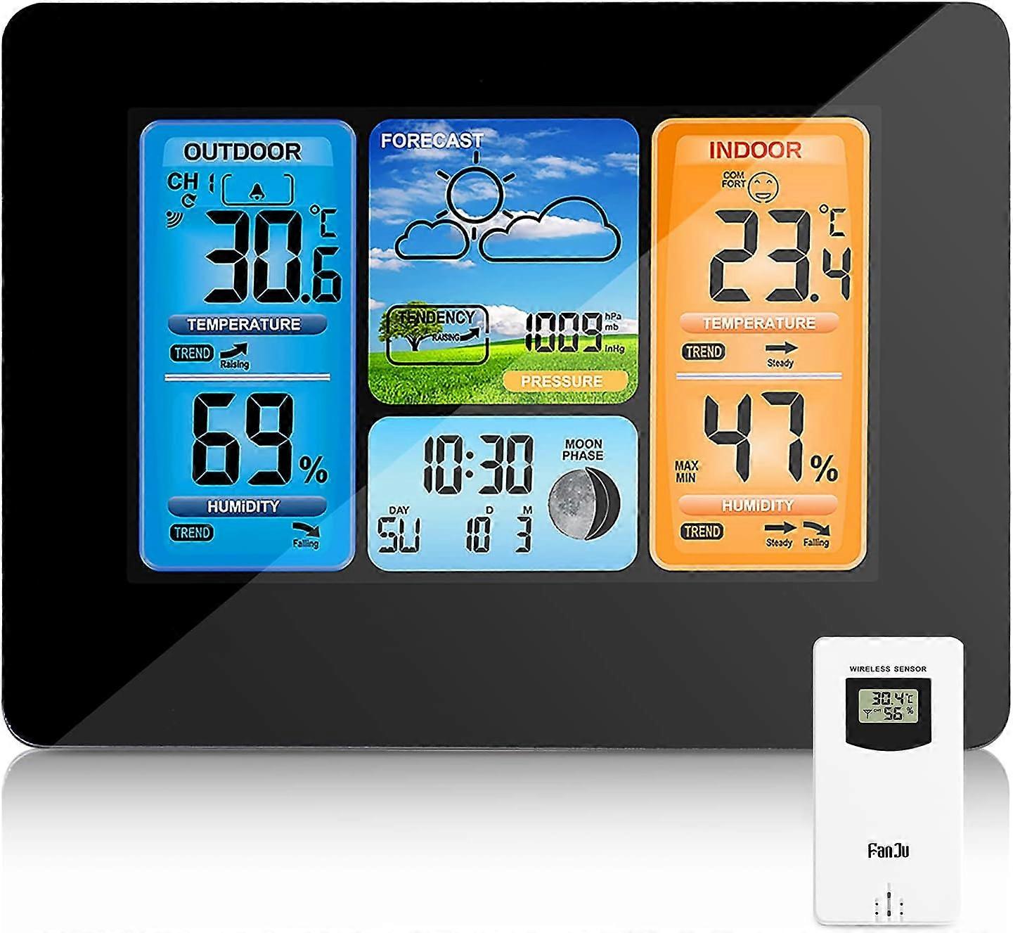 Wireless Weather Station Digital Color Forecast Weather Station with Alert and Temperature/Humidity/Barometer/Alarm/Lunar Clock/Weather with