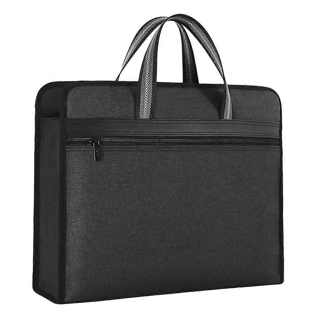 Black Document Pouch Canvas Zipper File Carrying Bag for Business