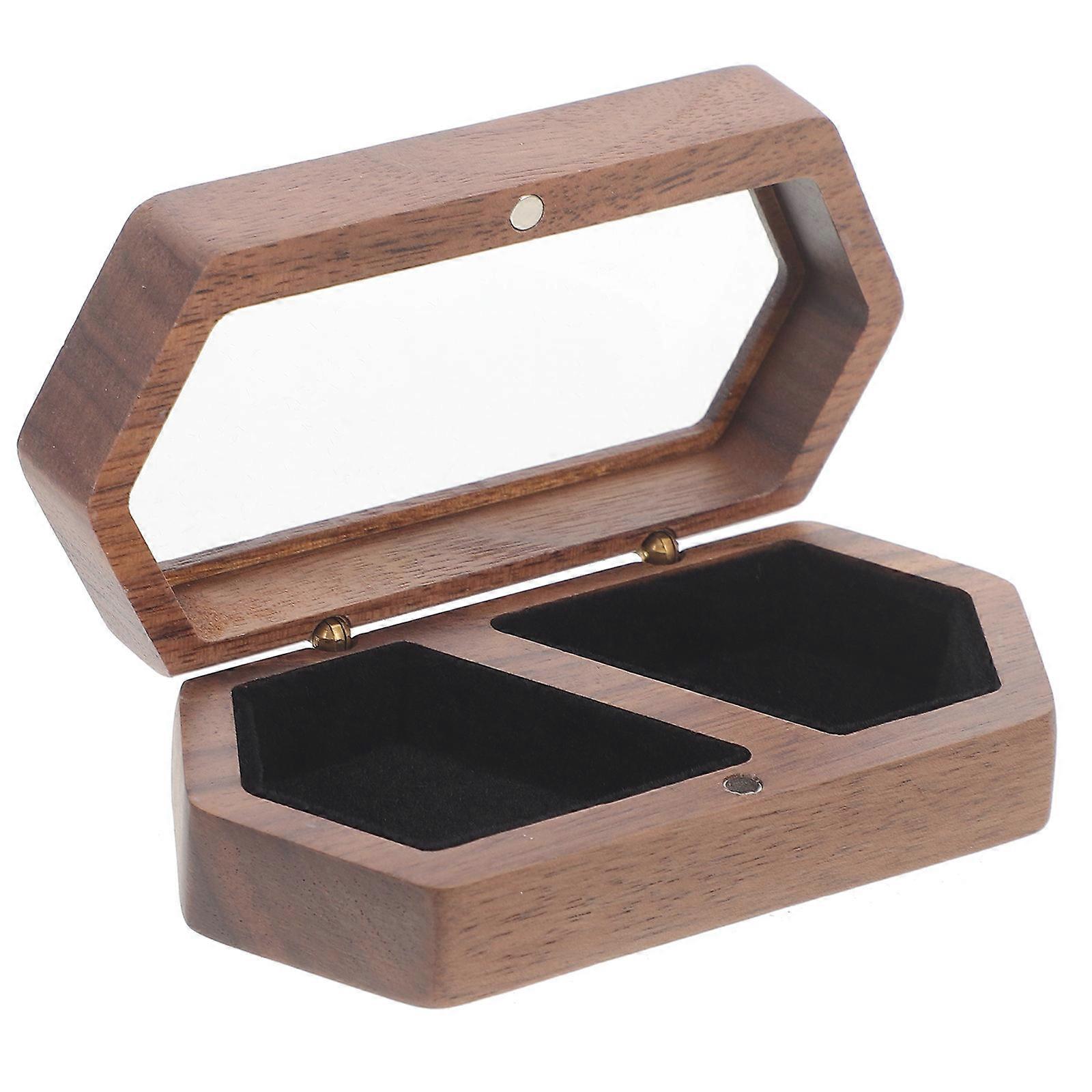 Brown Wooden Ring Box for Wedding Ceremony 1 Case Rustic Keeper