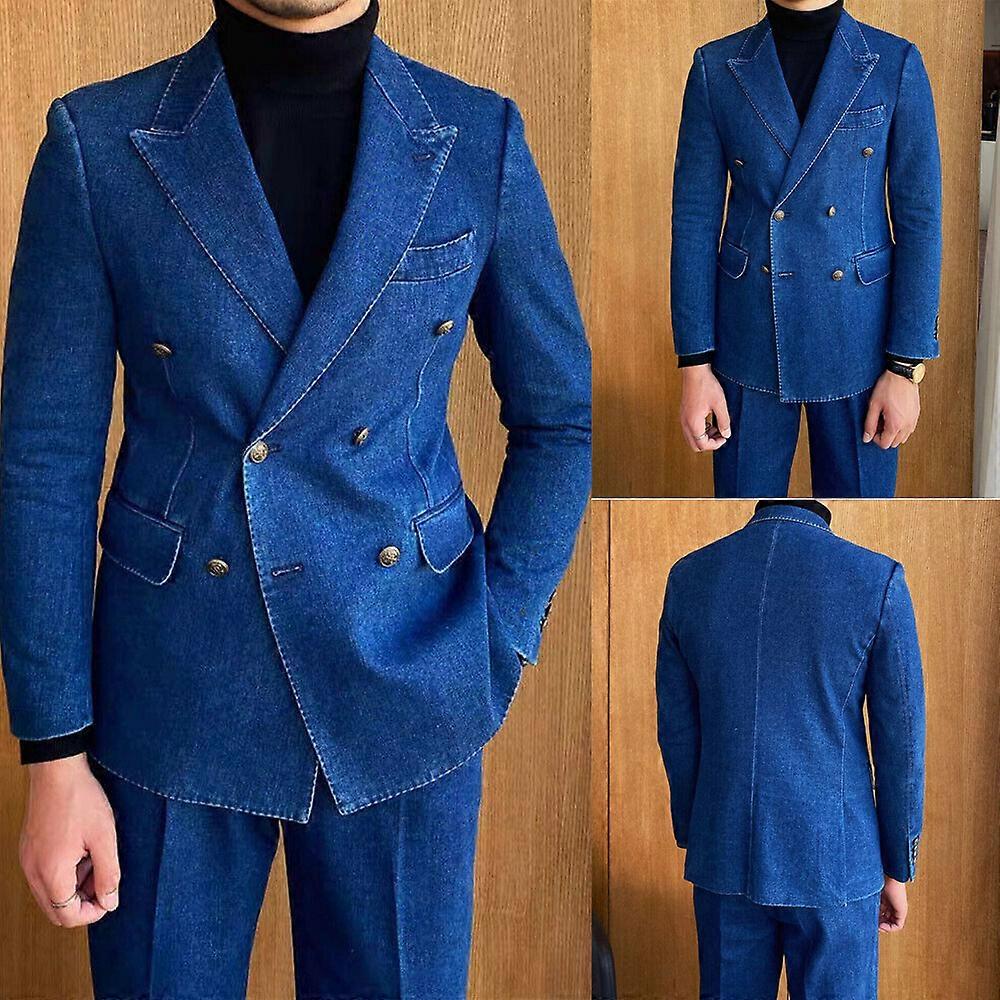 Costume homme en denim vintage, revers à pointes, blazer pour mariage, affaires ou soirée formelle