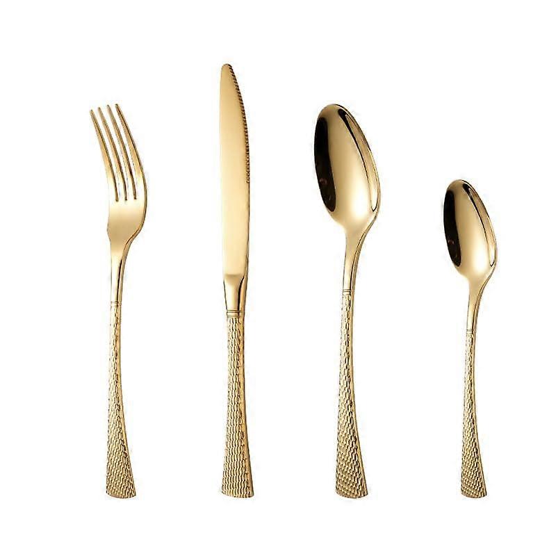 Gold Flatware Set for 8, 32 Piece Stainless Steel Cutlery with Mirror Polished Rust Resistant Finish