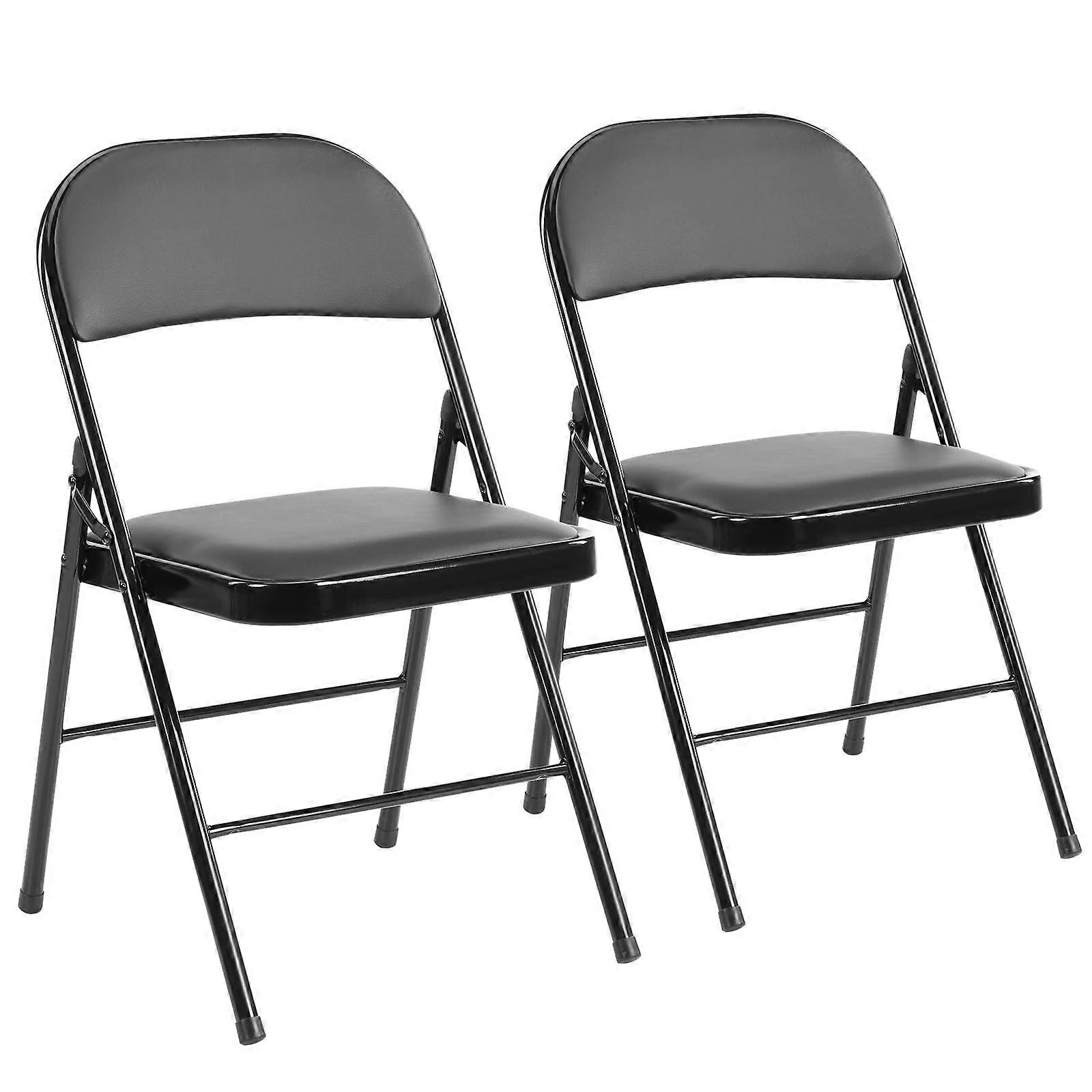 2 PCS Leather Padded Folding Chairs with Cushioned Seat RustResistant Frame for Indoor Outdoor
