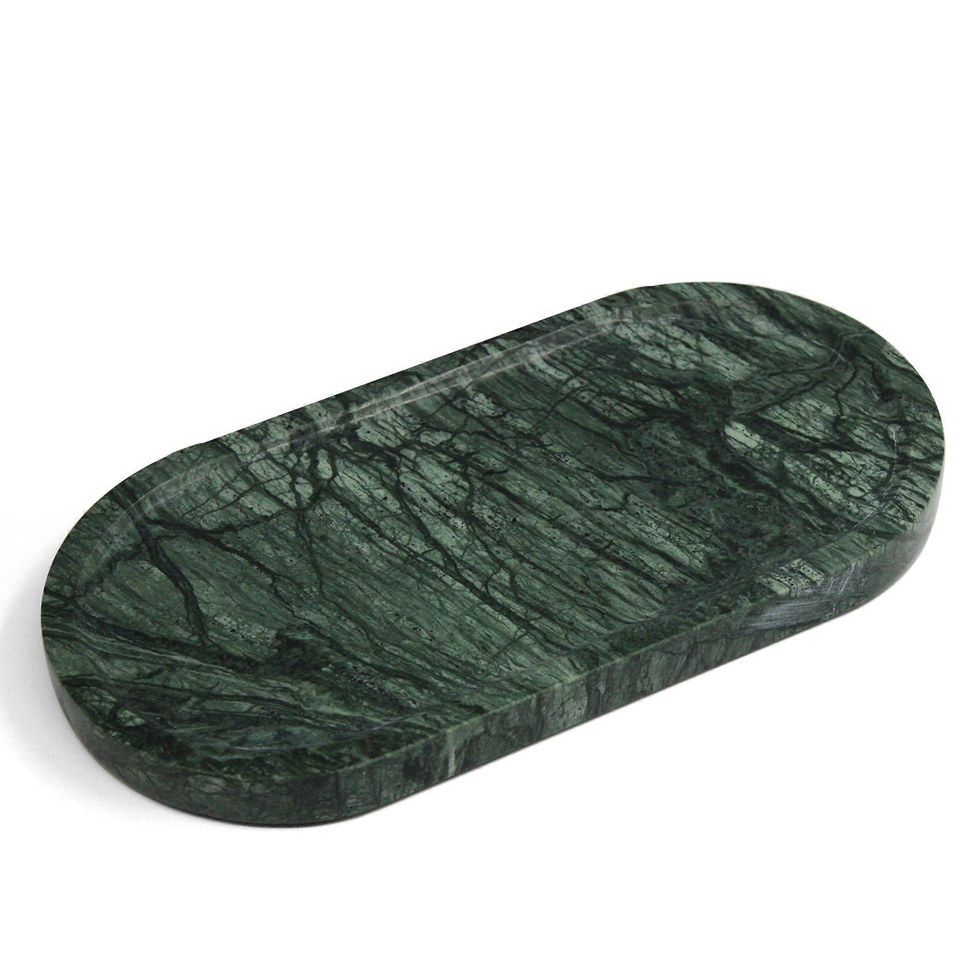 Marble Vanity Tray – Elegant Green Oval Countertop Organizer with NonSlip Pads, 11.8' x 6'