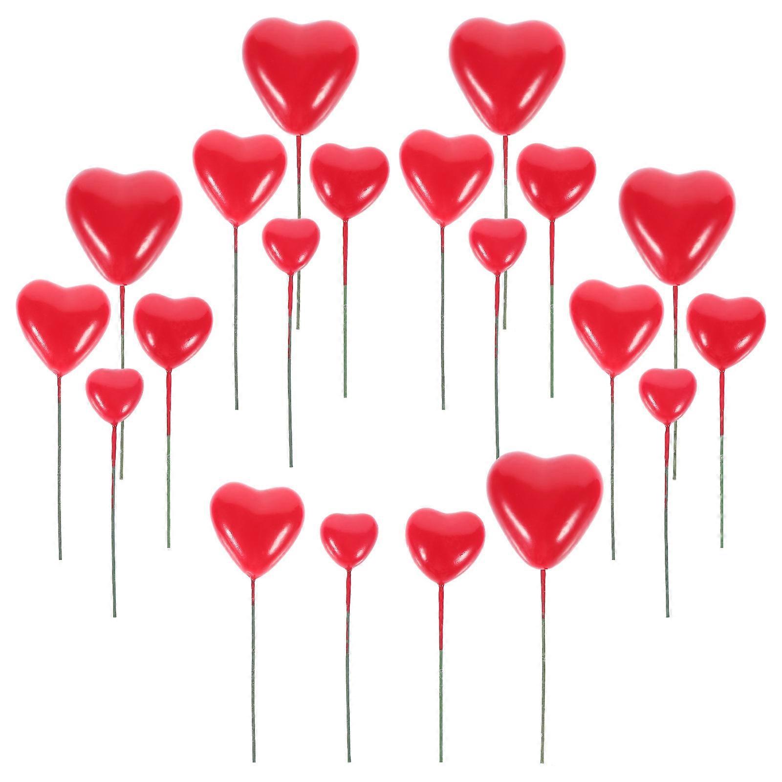 20Pcs Romantic Heart Cake Picks Inserted Decor Red Wire Foam