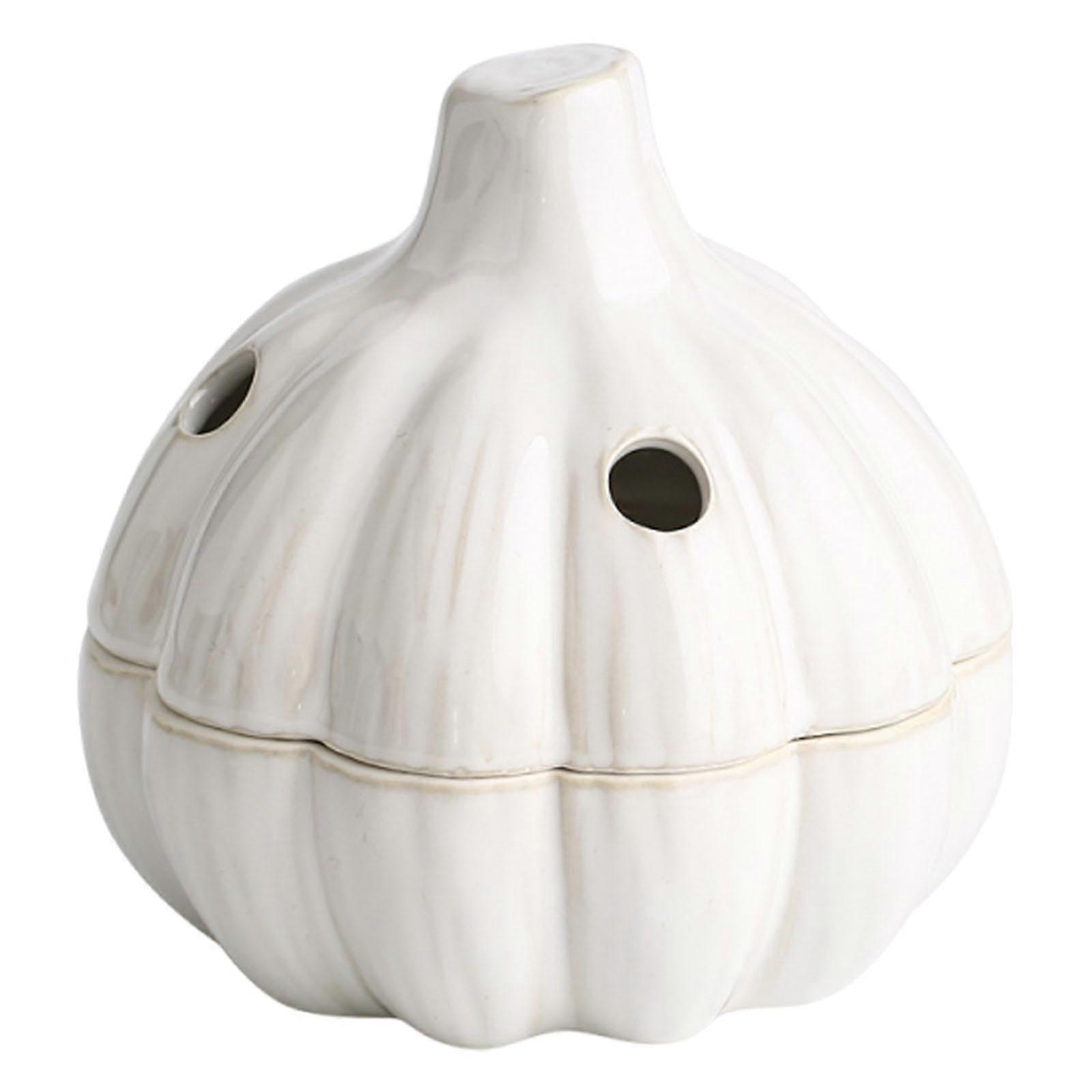 Garlic Keeper Spice Countertop with Ventilated Lid White Ceramic Storage Jar