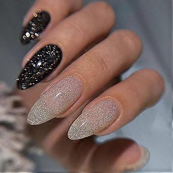 Amandelkleurige kunstnagels met glitter, medium lengte, acryl nepnagels, volledige dekking, set van 24 stuks
