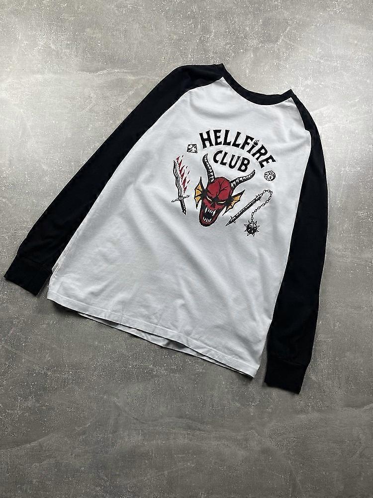 Moletom com capuz de manga comprida raglan Stranger Things Hellfire Club, estilo 011