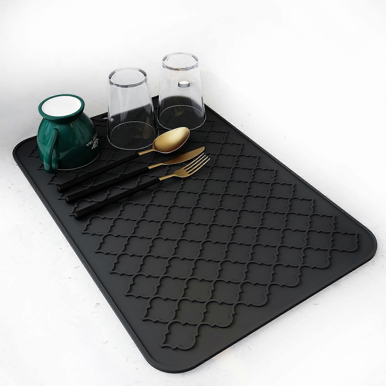 Silicone Dish Drying Mat 12'x16' Heat Resistant Waterproof Quick Drying for Kitchen Counter Black