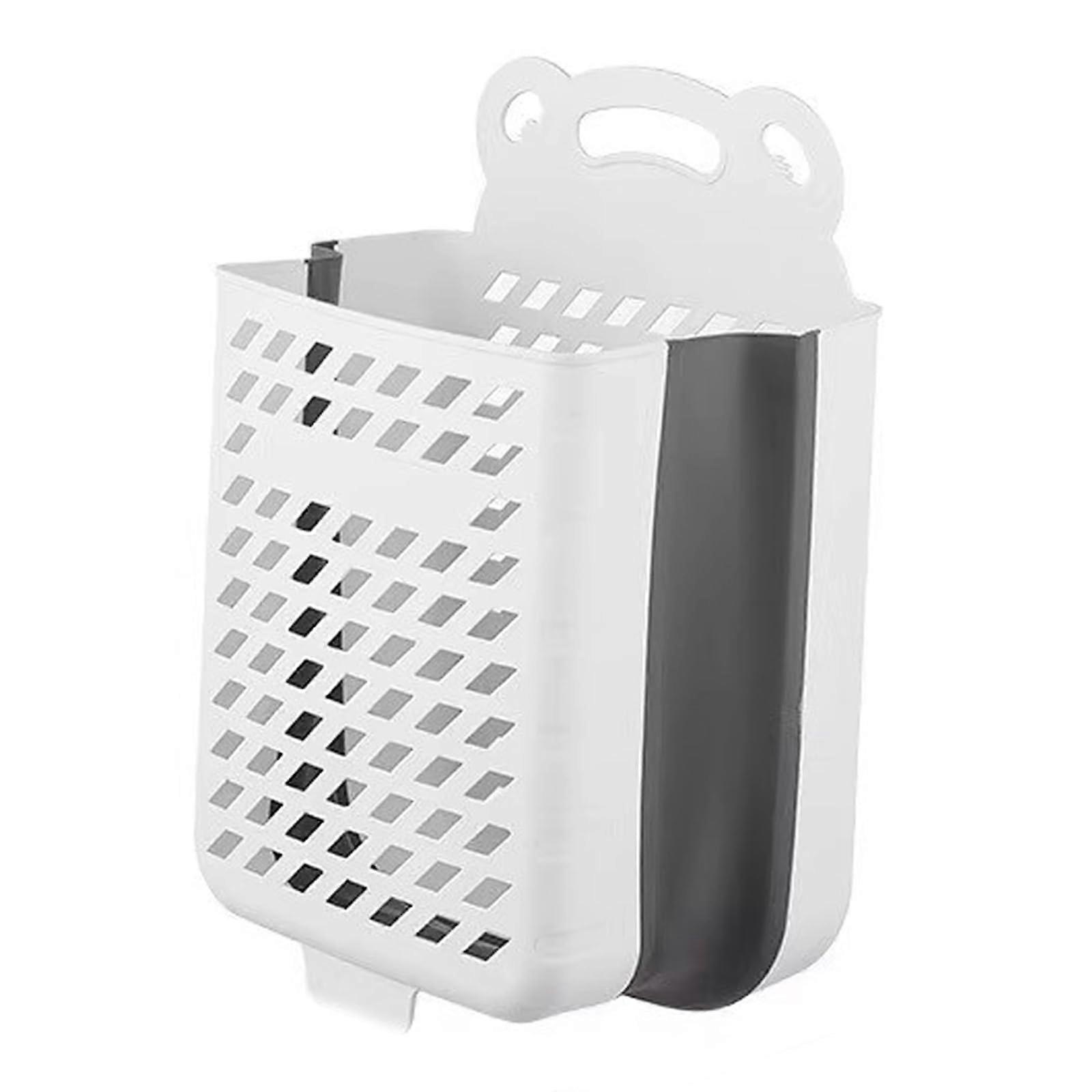 Large Collapsible Wall Mounted Laundry Basket with Hooks, Foldable Breathable Design, Grey L
