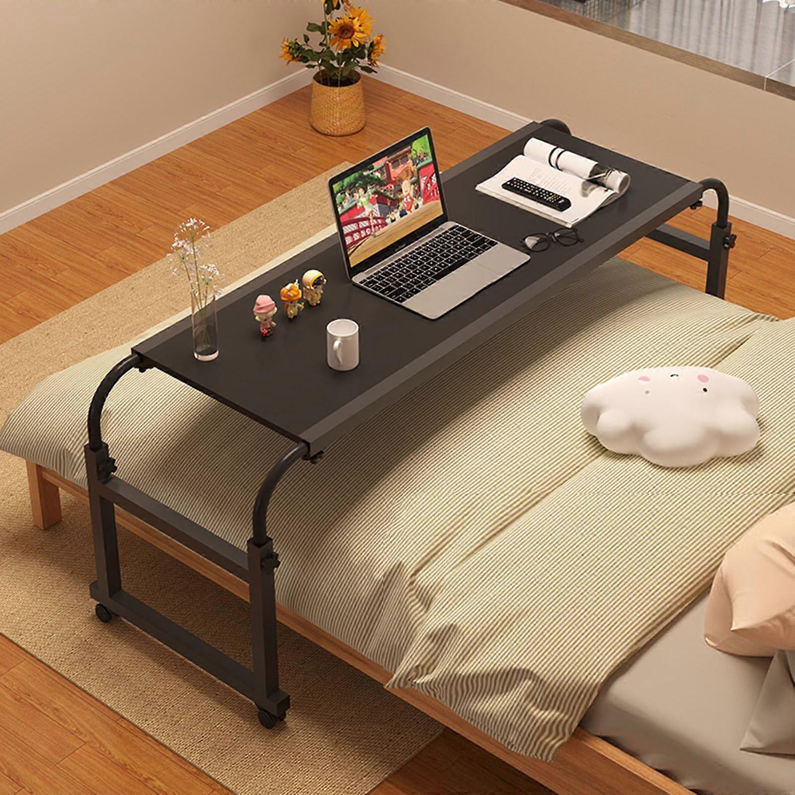 Rolling Laptop Table Overbed Desk with Wheels, Height Adjustable Cross Bed Computer Stand for Home