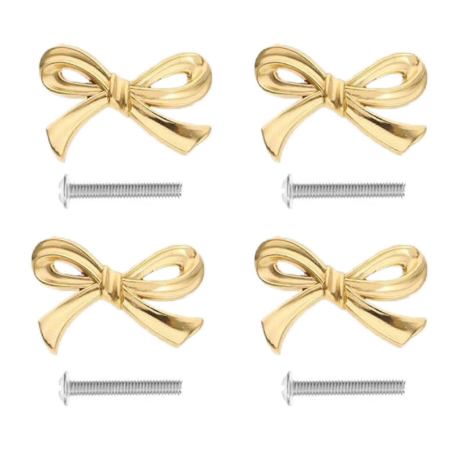 4PCS Solid Brass Bow Cabinet Knobs Gold Drawer Pulls Polished Finish for Kitchen Dresser Wardrobe